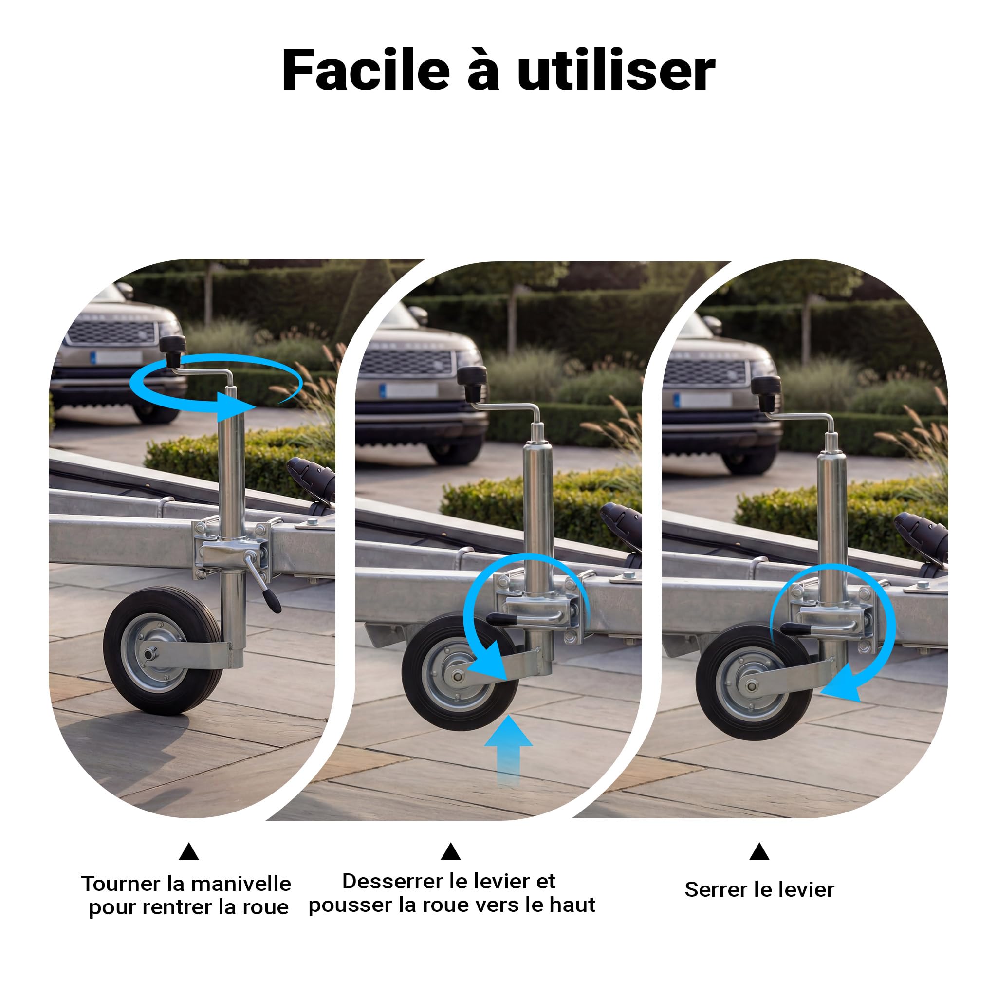 Wiltec Roue Jockey pour remorque – 840 x 260 x 48 mm – Charge Max. 362 kg – en Acier galvanisé – avec Borne de Serrage & Dispositifs de Serrage – Caravanes Roulottes
