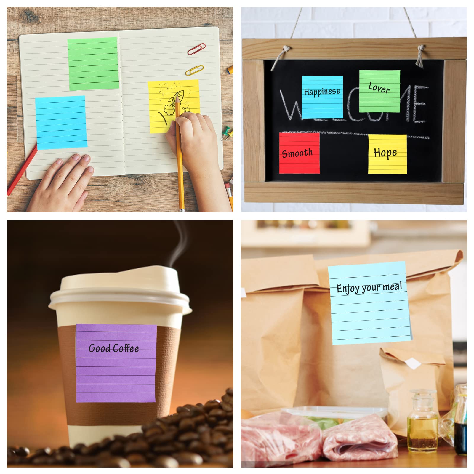 64 Stück linierte Haftnotizen, 7,6 x 7,6 cm, selbstklebende Notizen mit Linien, hell liniert, Haftnotizen, selbstklebende Memo-Papiere mit Linien für Büro, Zuhause, Schule, Meetings (64)