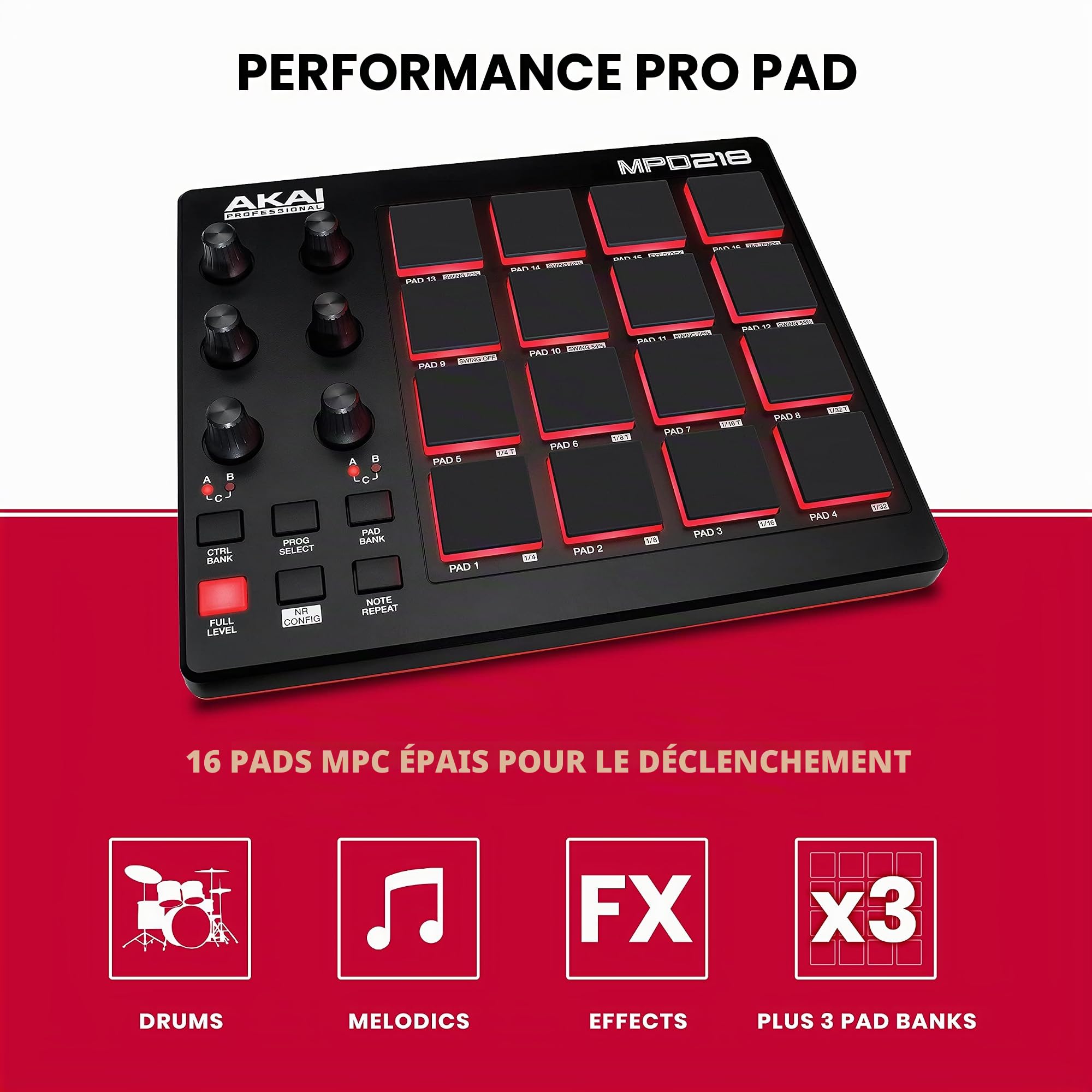 AKAI Professional MPD218 - Contrôleur de pad MIDI/machine à pads de batterie avec 16 pads & Professional LPK25 - Clavier MIDI USB avec 25 touches synthé réactives pour Mac et PC