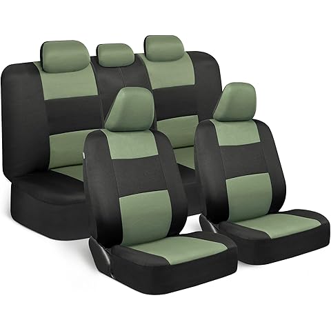 BDK PolyPro Car Seat Covers Full Set in Green on Black, Front and Rear Split Bench Seat Covers for Cars, Easy to Install Car Seats Cover Set and Accessories for Auto Trucks Van SUV - Green