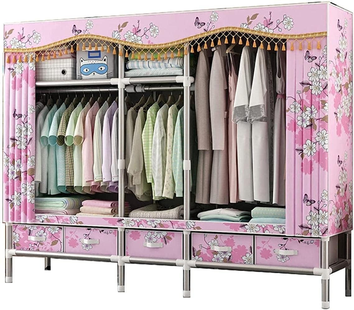Wardrobe Assembly Bedroom Wardrobe Metal Bracket Stable Portable Wardrobe 172 200 45cm Clothes Rack (Color : E Size : 172 200 45CM) (E 172 * 200 * 45CM)