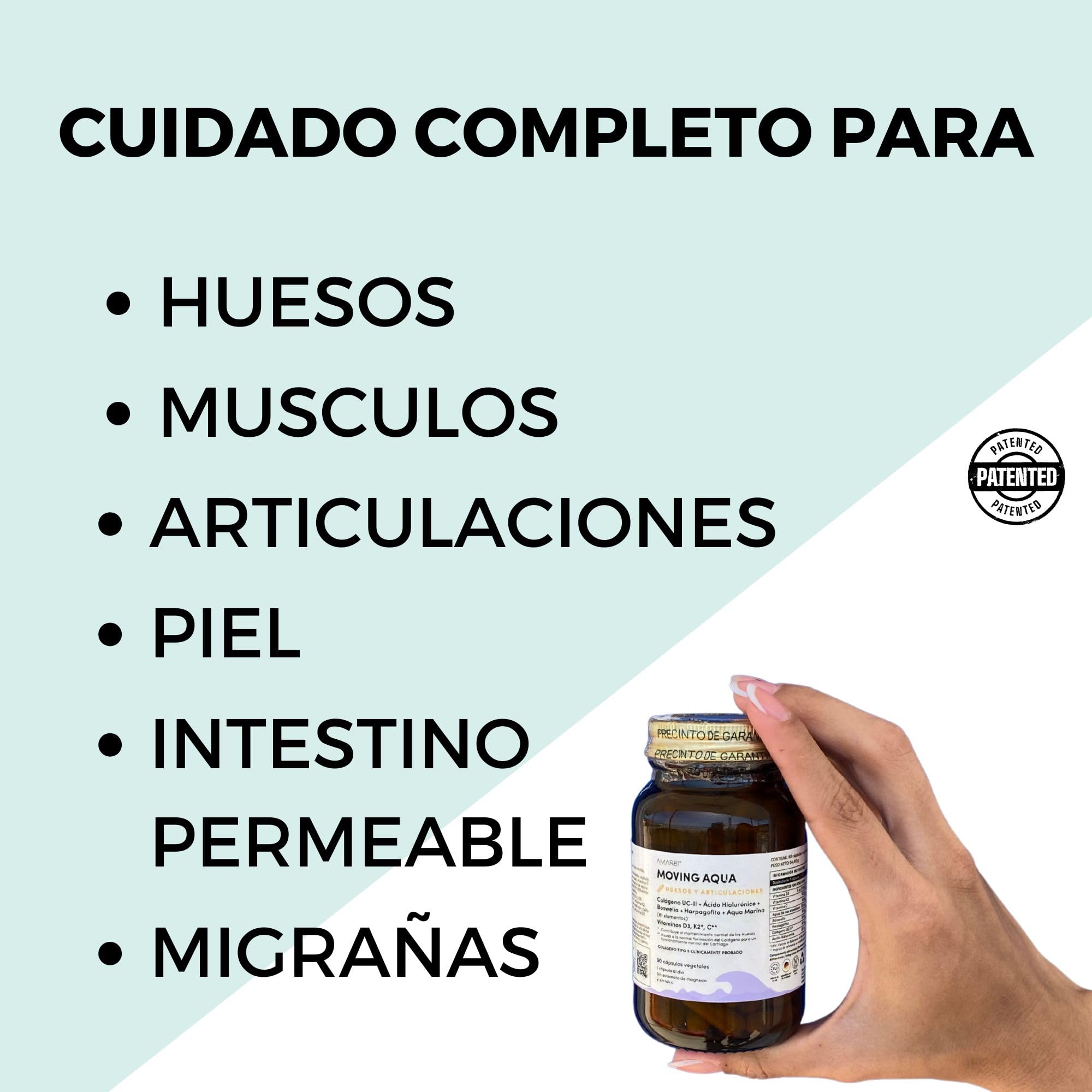 Colágeno UC-II®, Ácido hialurónico, Boswellia, Harpagófito y Sales minerales de agua de mar | Suplemento alimenticio para articulaciones, movilidad y huesos | MOVING AQUA | 90 cápsulas