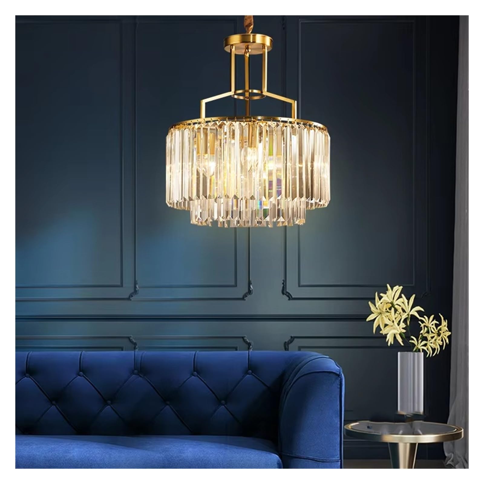 ZTCHSENZT Vintage American Copper Crystal Crystal Chandelier/Golden lamp/Lustre Retro Ceiling Chandelier for Dining Room,Warm Light-D46CM