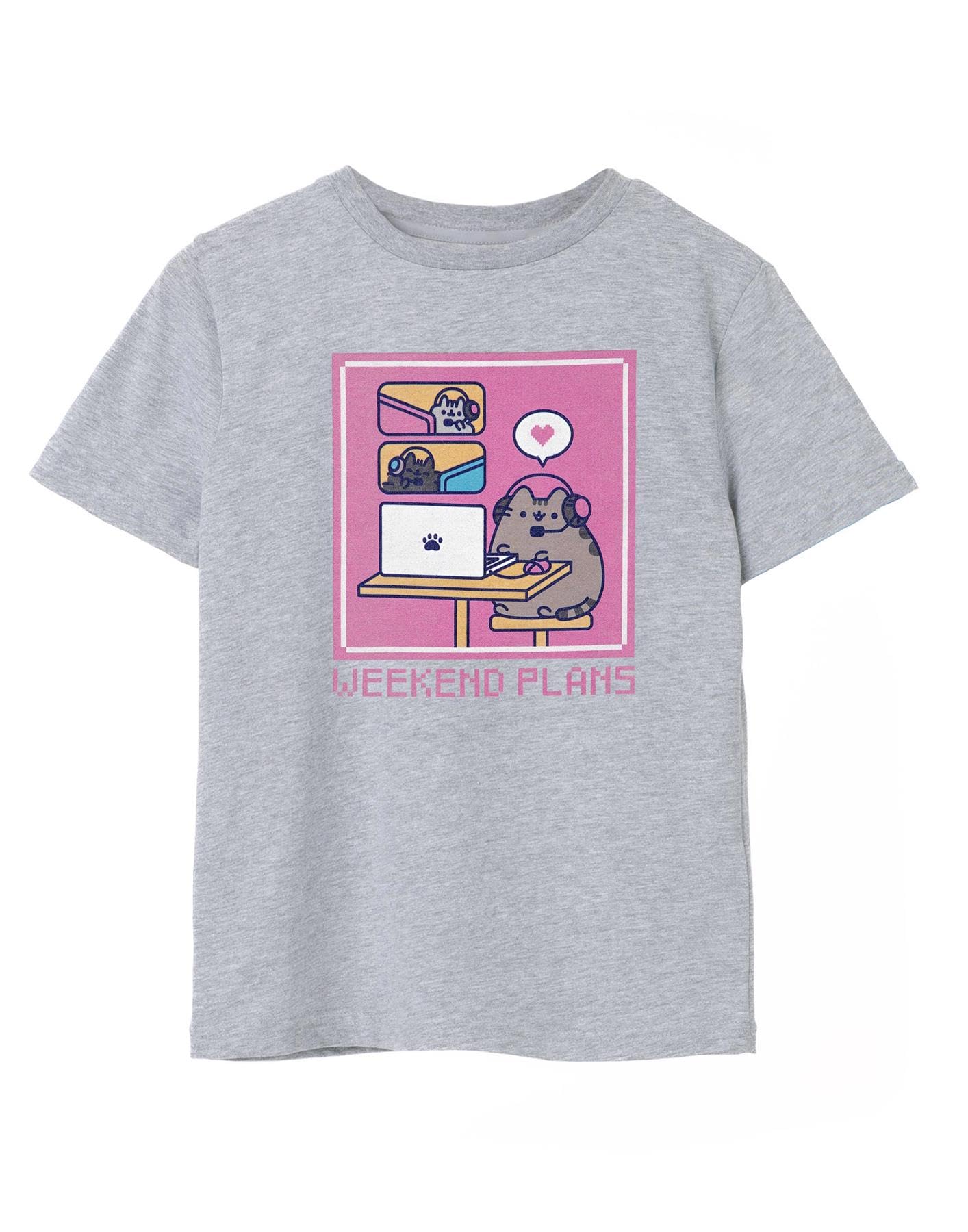 Vanilla Underground Girls Grey Pusheen Weekend Plans Short Sleeved T-Shirt - 9-10 Years