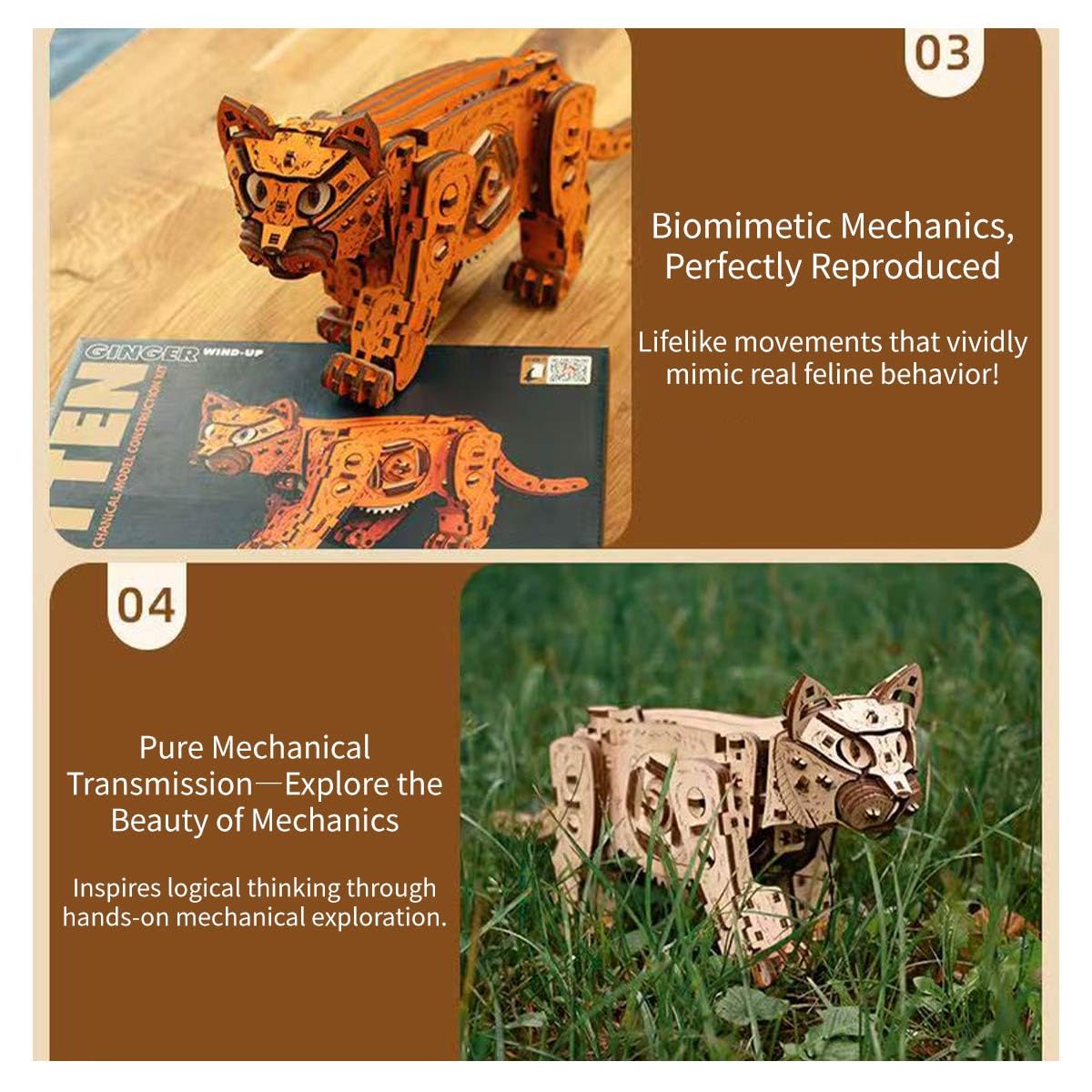 Drewniane puzzle 3D dla dorosłych, mechaniczne kot, 3D, zestaw do montażu, 236 szt., drewniane puzzle dla zwierząt domowych, do samodzielnego wykonania, modelarstwo, rzemiosło, zestaw do