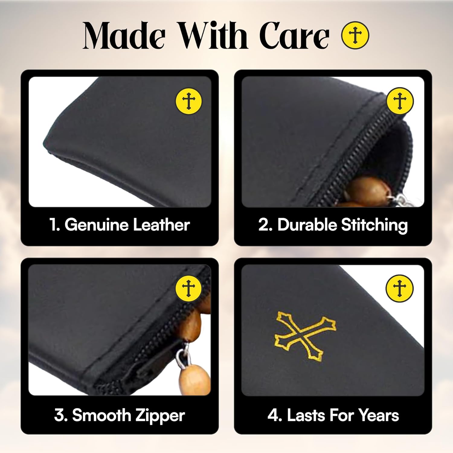 Brown Genuine Leather Rosary Pouch with Cross Imprint and Padre Pio Quote - Image 8