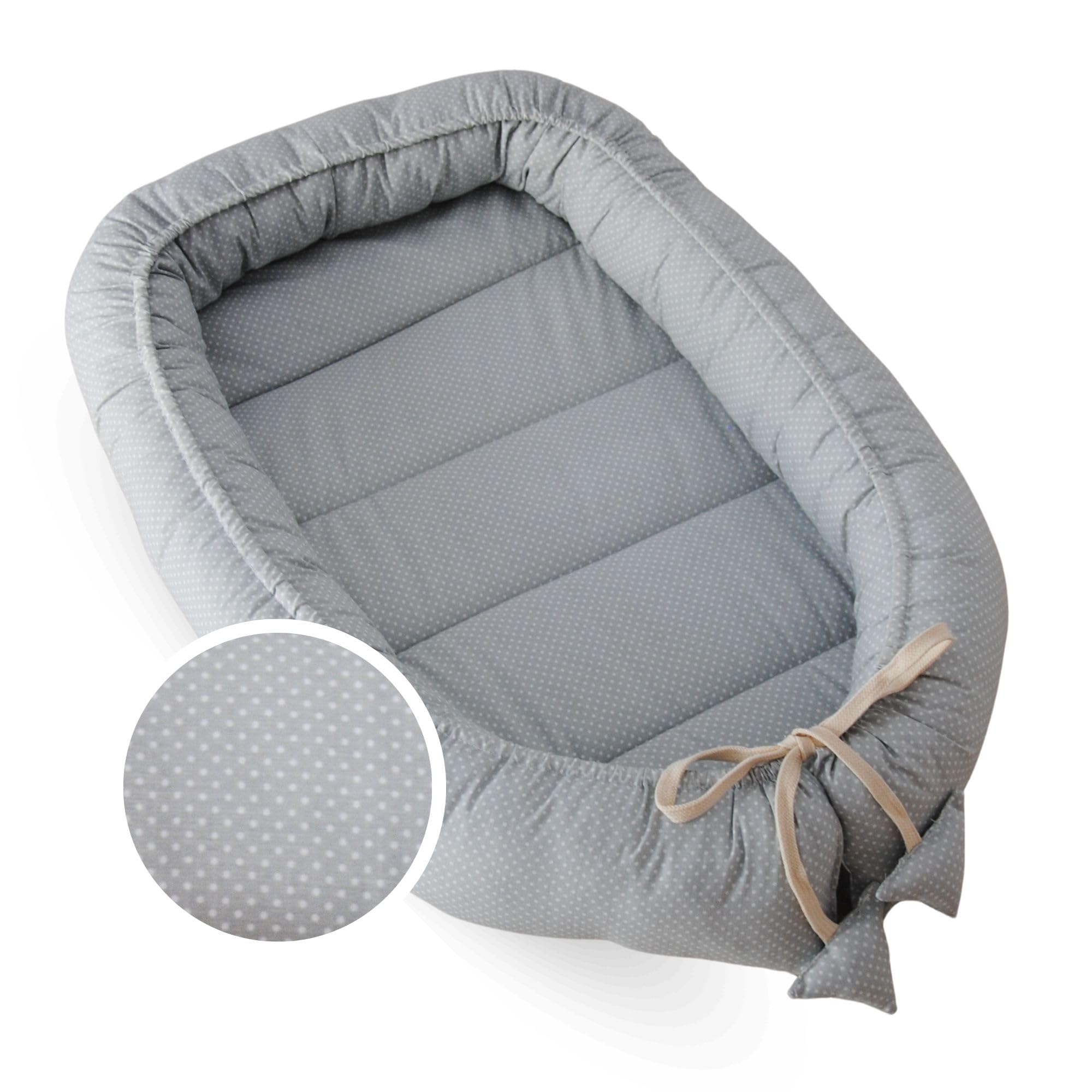 Nido Bebé 0-7 Meses 100% Algodón Certificado OEKO-TEX, Reductor de Cuna y Cuna de Viaje - Nido Bebé Acolchado y Mullido, Ideal para Colecho y con Lazo Ajustable 100% Made in Spain (Gris)