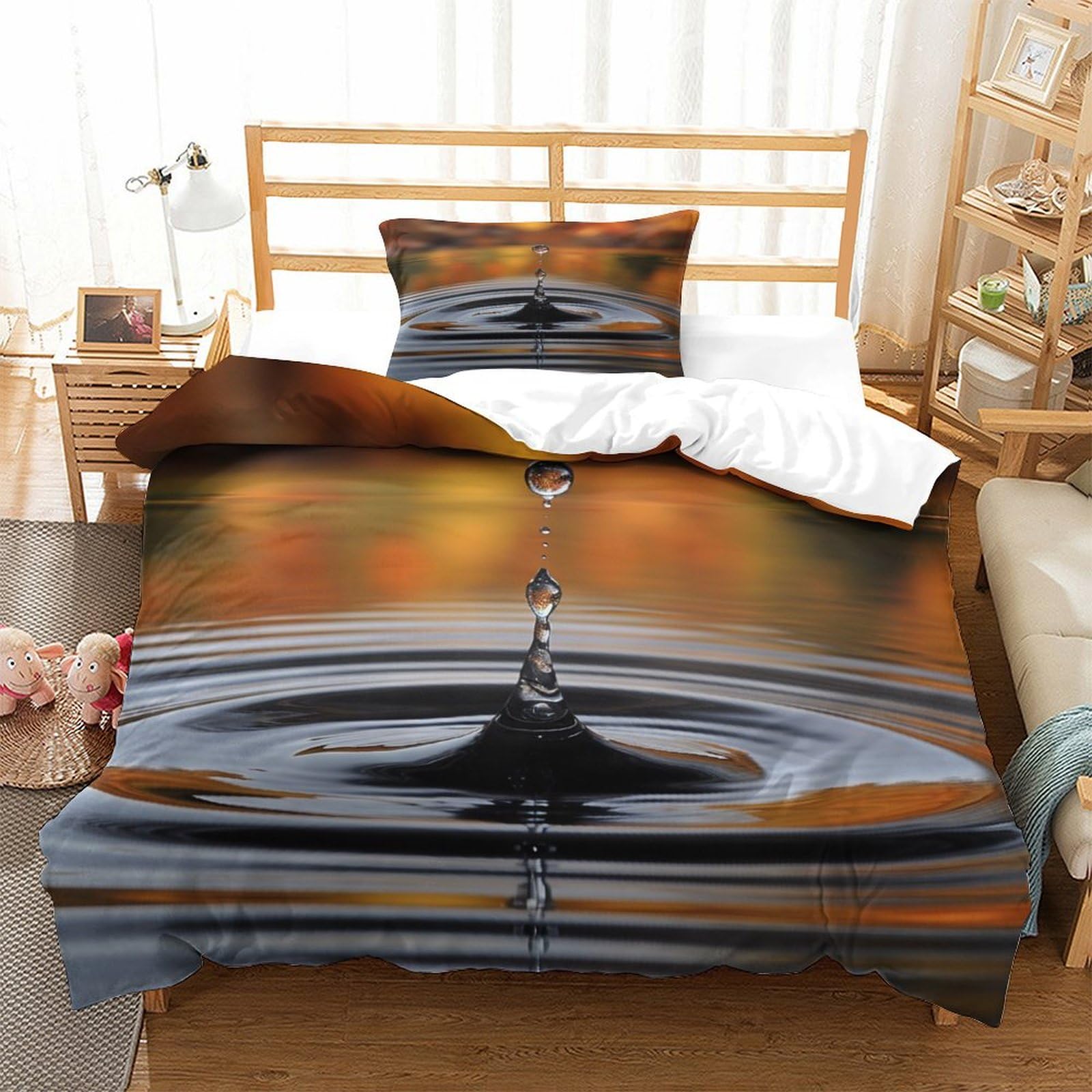 P1s9u7w5y Water Ripple-2 3D Printed Water Drop Art 3Pcs Microfiber Bedroom Decor Duvet Cover Set Bedding Set Single（135X200cm）