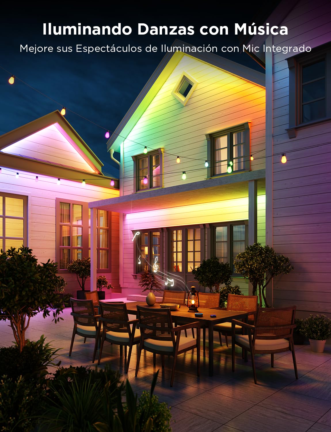 Govee Tira de LED para Exterior 10m, IP65 Impermeable, Funciona con Alexa y APP, RGBIC, Sync de Música, para Jardín de Balcón de Techo al Aire Libre
