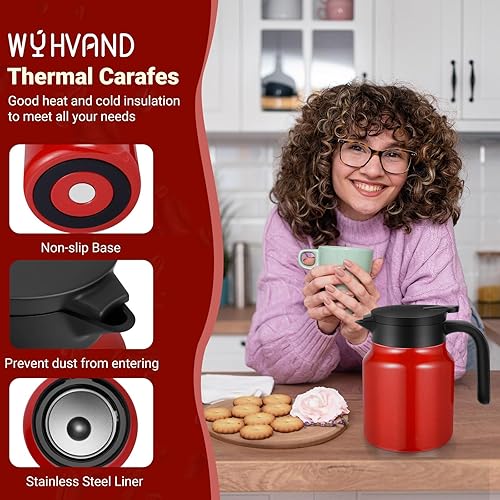 Miniatura 35 de Jarras térmicas de café de 51 onzas para mantener el calor/frío, jarra de café de acero inoxidable, jarra de agua aislada a prueba de polvo