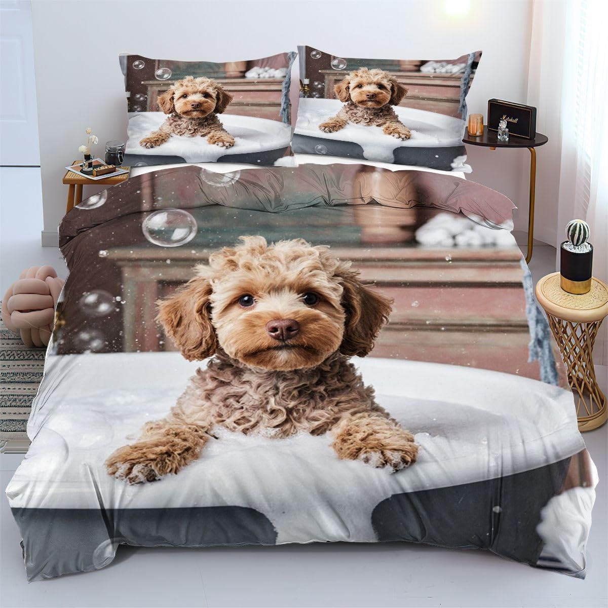 Linge de lit 220x240 cm chien marron pour habiller la chambre des enfants et des adolescents