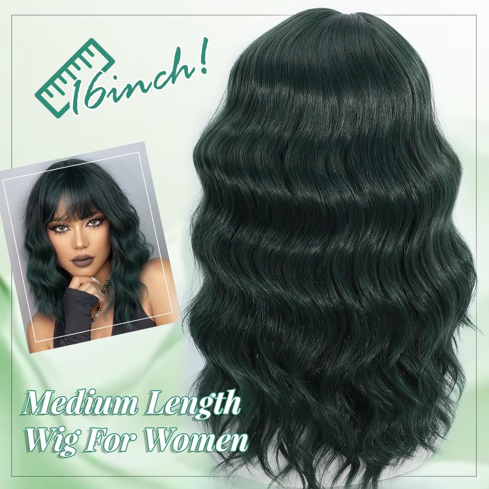 Short Bob Wavy Wig with Bangs for Women Loose Curly Wig Look natural Shoulder Length Bob Synthetic Cosplay Wig for Girl Colorful Costume Wigs - Image 4