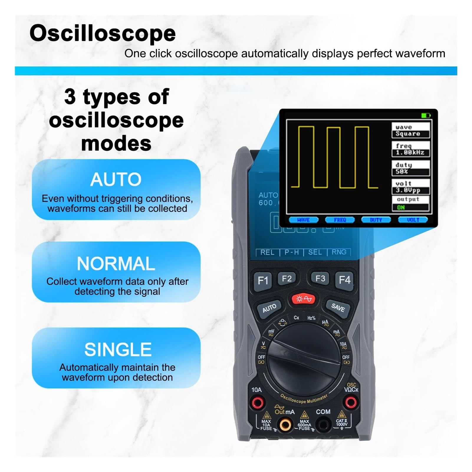 Osciloscopio Digital Osciloscopio Digital portátil 3 en 1, multímetro de 6000 recuentos y generador Formas Onda