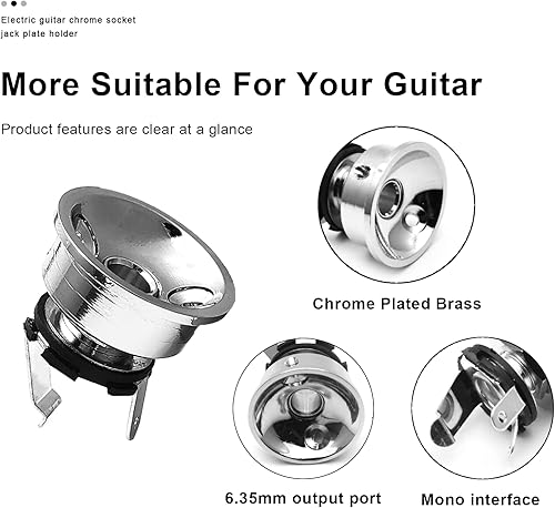 Miniatura 3 de SAPHUE Soporte de placa de enchufe cromado para guitarra eléctrica, enchufe de 0.250 in, electrocohete empotrado, piezas de guitarra (entrega de