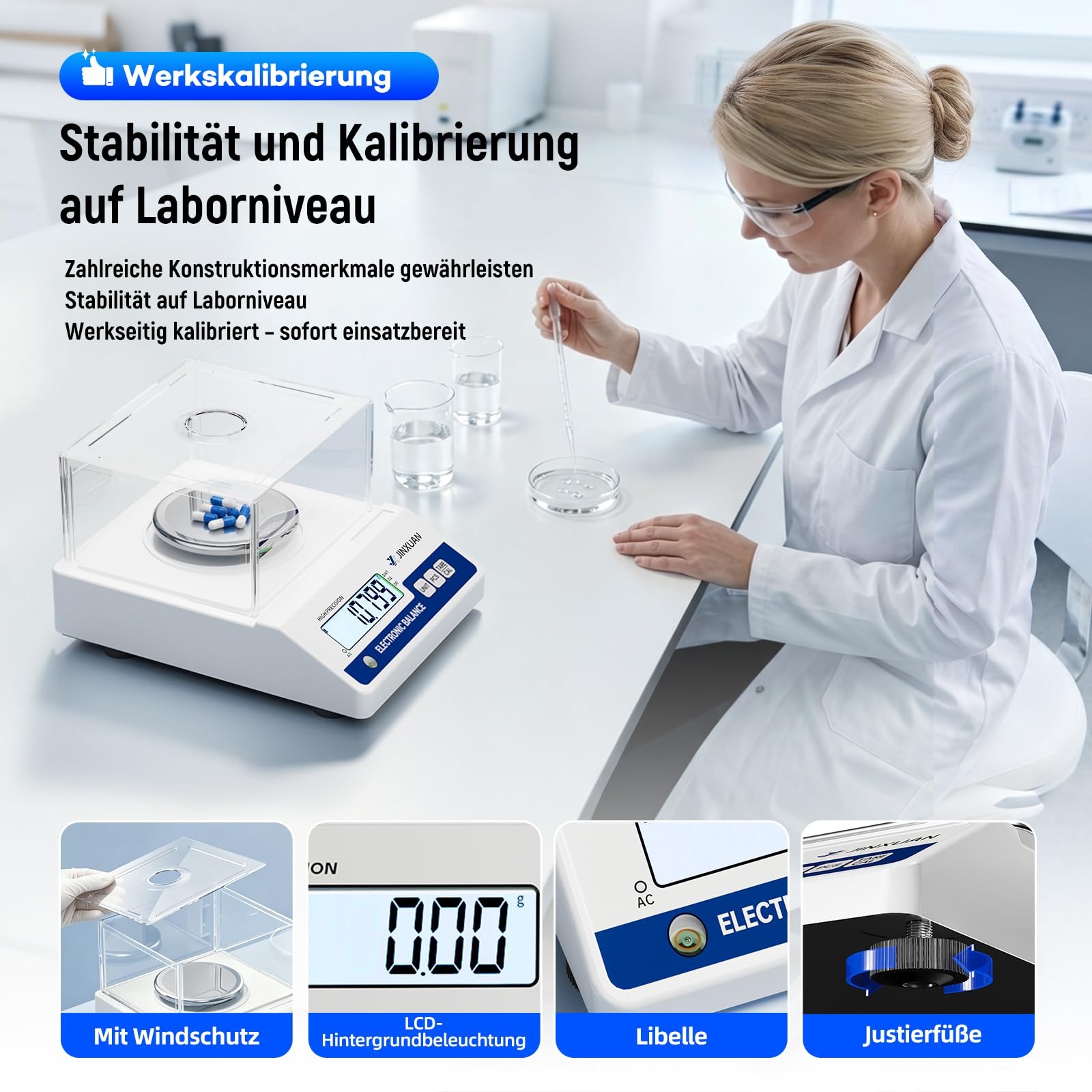 Laborwaage 500g x 0.001g Analysewaagen mg Waage Präzisionswaage Schmuckwaage mit einer Genauigkeit von 0,001 Gramm