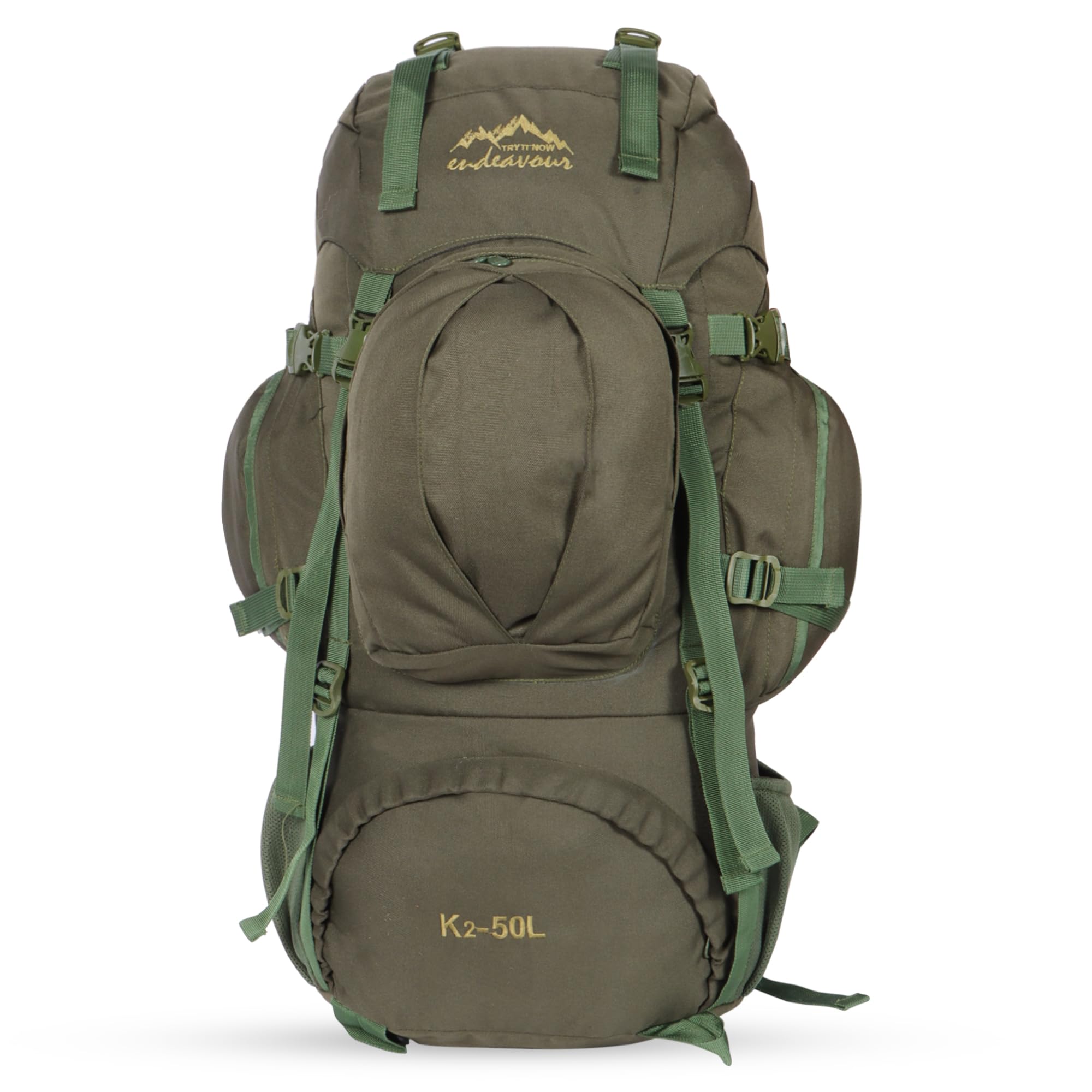 endeavour k2 metal frame 50 ltr rucksack with rain cover for trekking & travelling | men & women | 2 year warranty