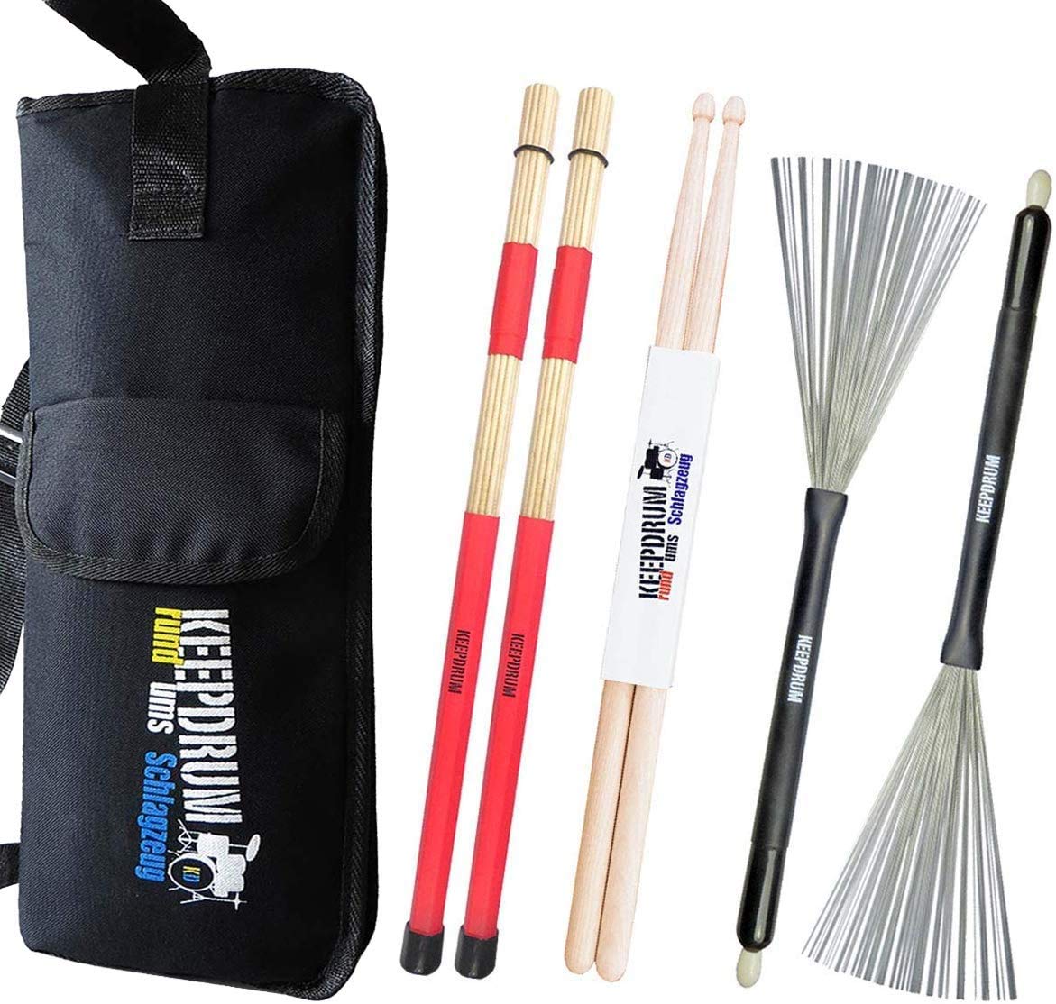 Keepdrum - Custodia per percussioni + Rods SV1 + scopa switchbrush SV506 + bacchette per batteria
