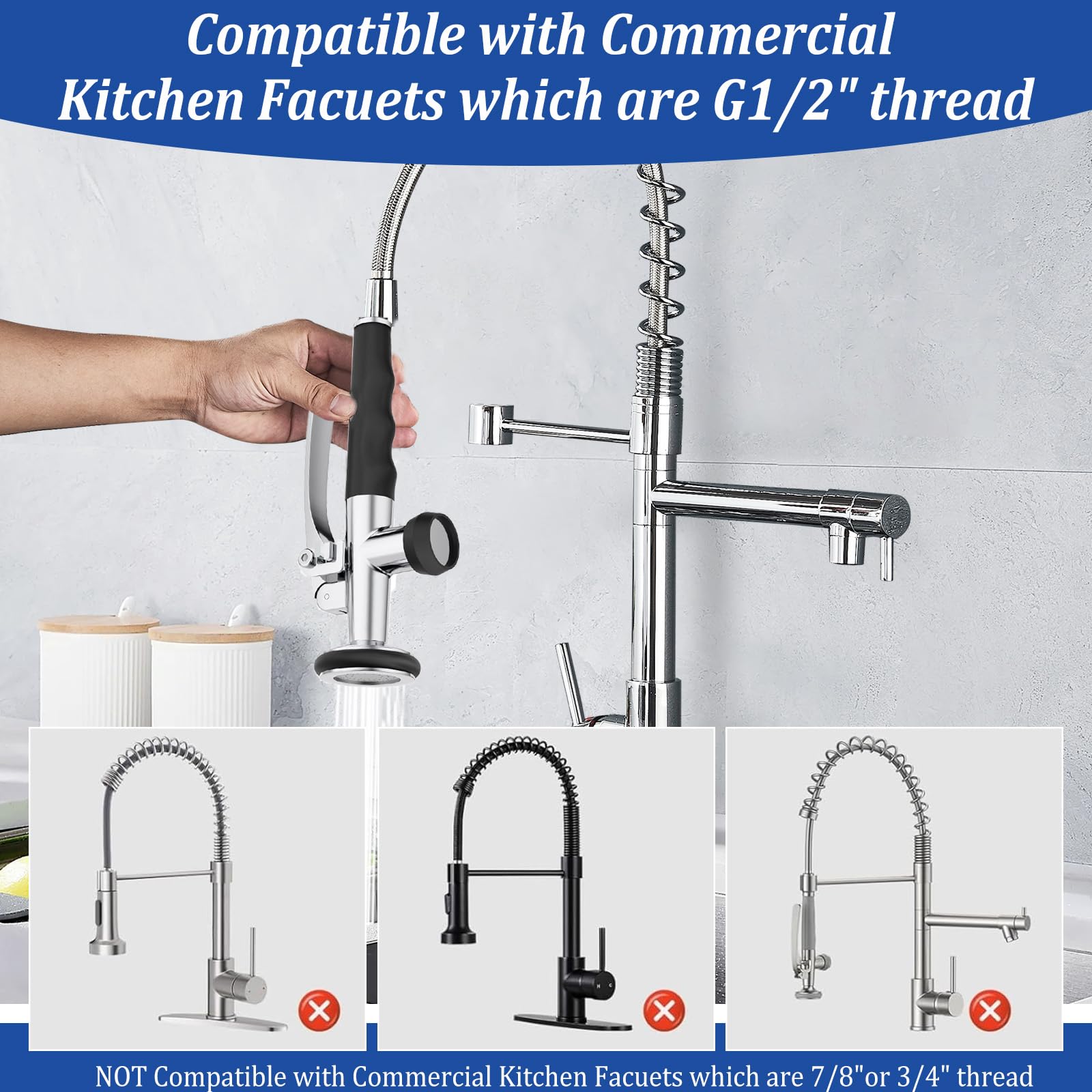 Profi Gastro - Doccetta di ricambio in acciaio INOX da 1/2", con staffa di bloccaggio, per doccetta a pendolo Gastro, colore: Argento