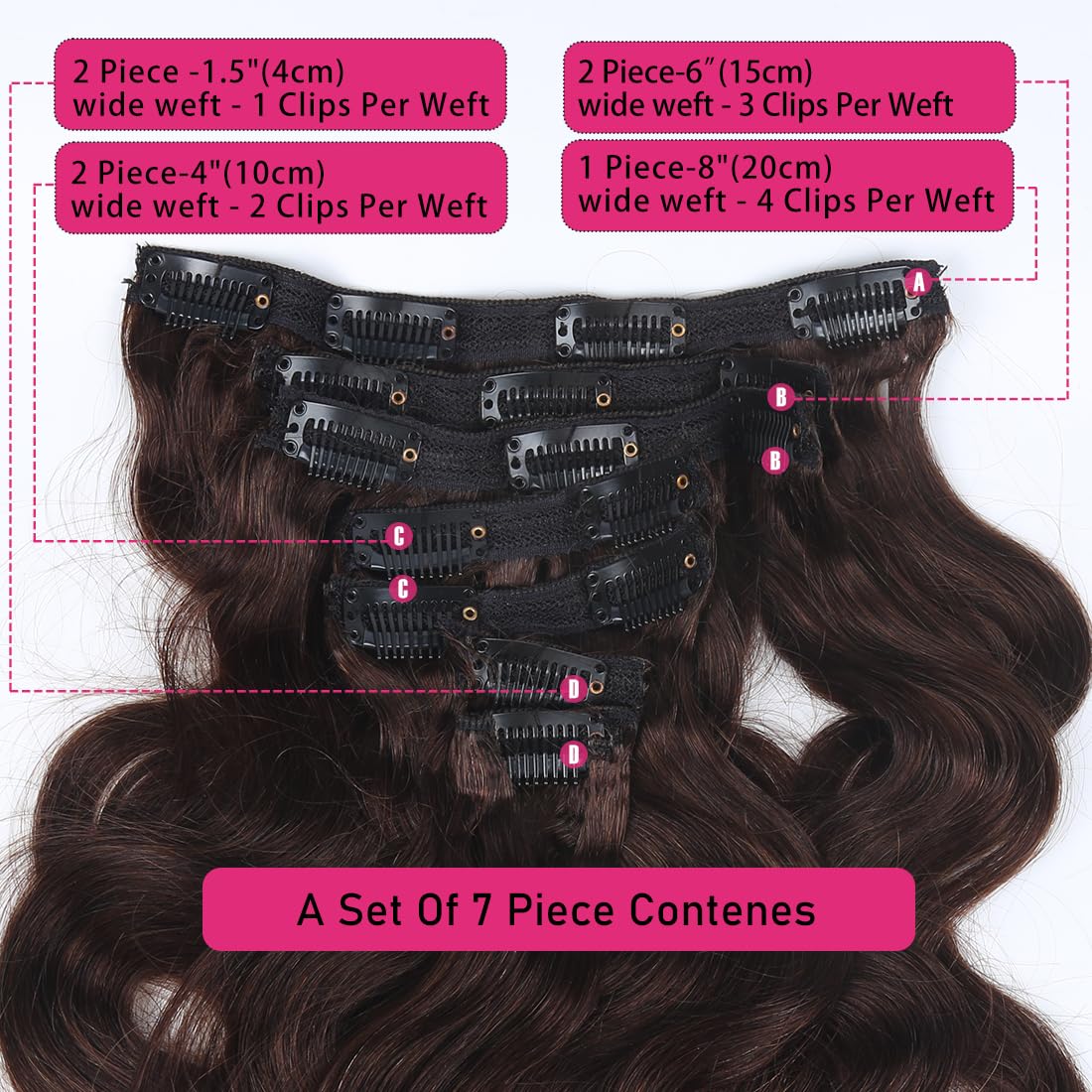 Clip in Hair Extensions Real Human Hair Body Wave Human Hair Extensions for Women 18 Inch Double Weft 7Pcs Clip ins Brazilian Virgin Human Hair Pieces 120g 16 Clips Dark Brown - Image 2
