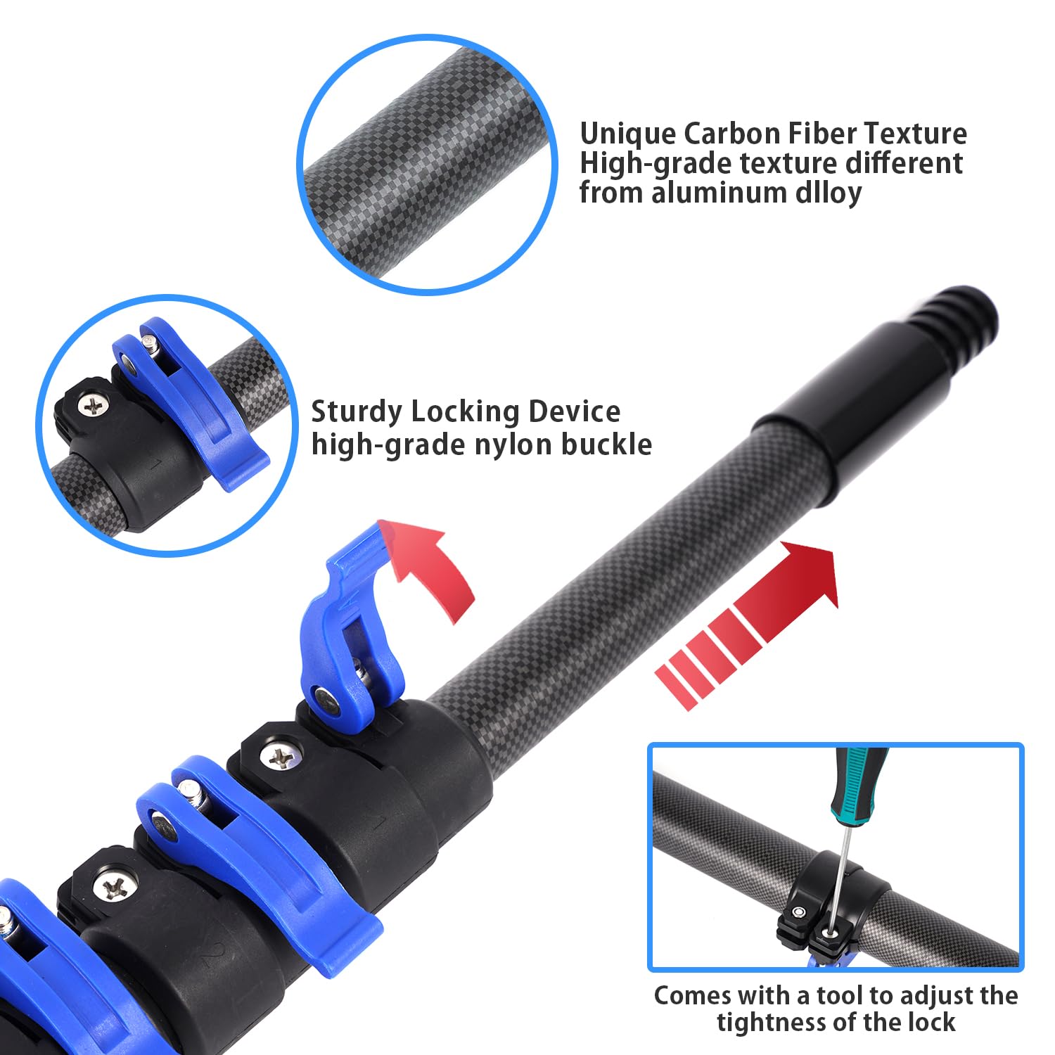 Manche Telescopique En Fibre De Carbone 9,15m, Perche Telescopique Pour Le Nettoyage Des Rouleaux De Peinture,Tige Télescopique Légère Et Stable Pour Les Travaux De Peinture Avec Tête