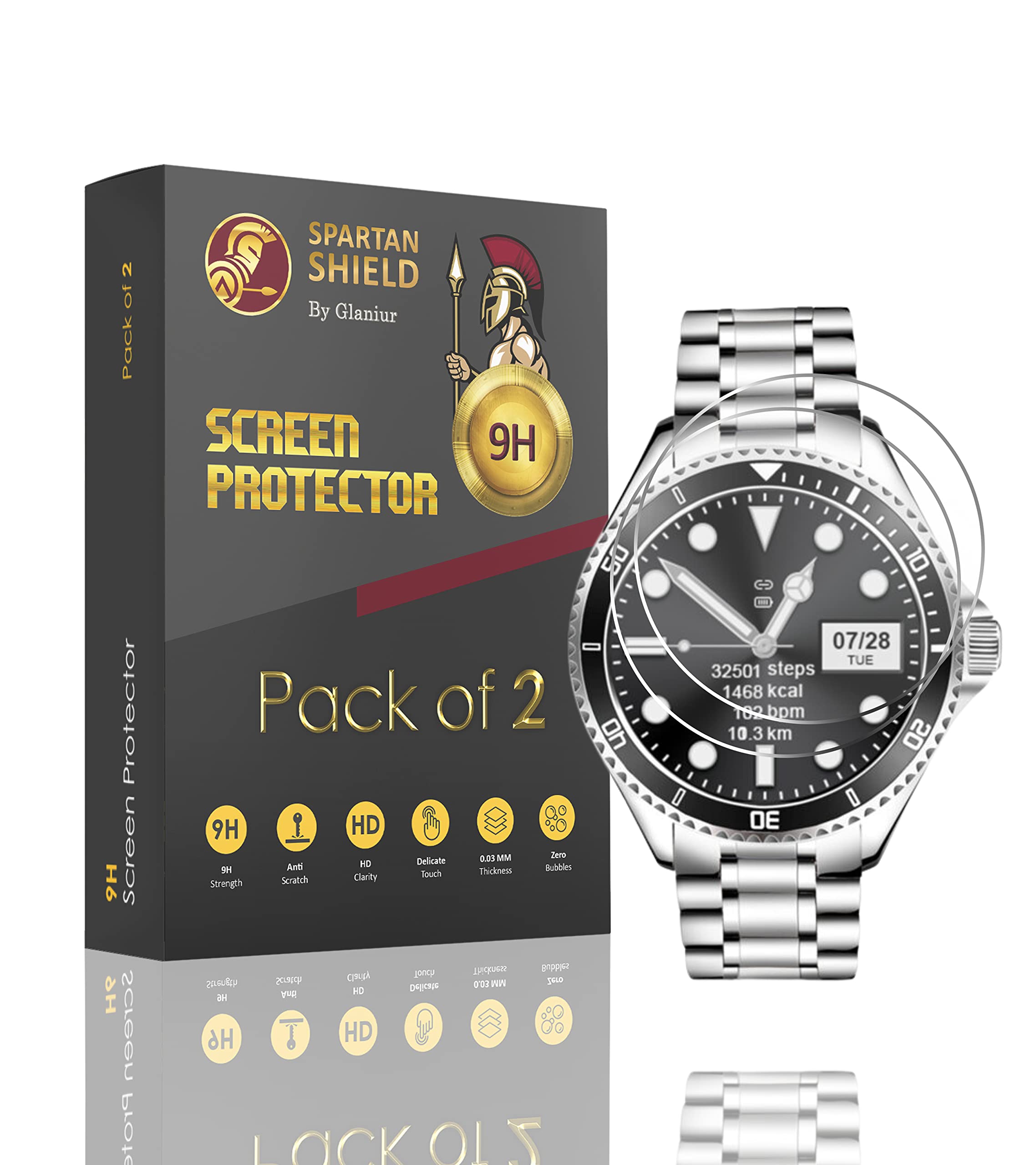 Spartan Shield [2 Pack] Screen Guard For Fireboltt Quantum Smart Watch (1.28") || Anti Scratch || 9H Unbreakable Strength || Ultra Clear || Bubble Free Screen Protector for Firebolt Quantum [Not Tempered Glass]