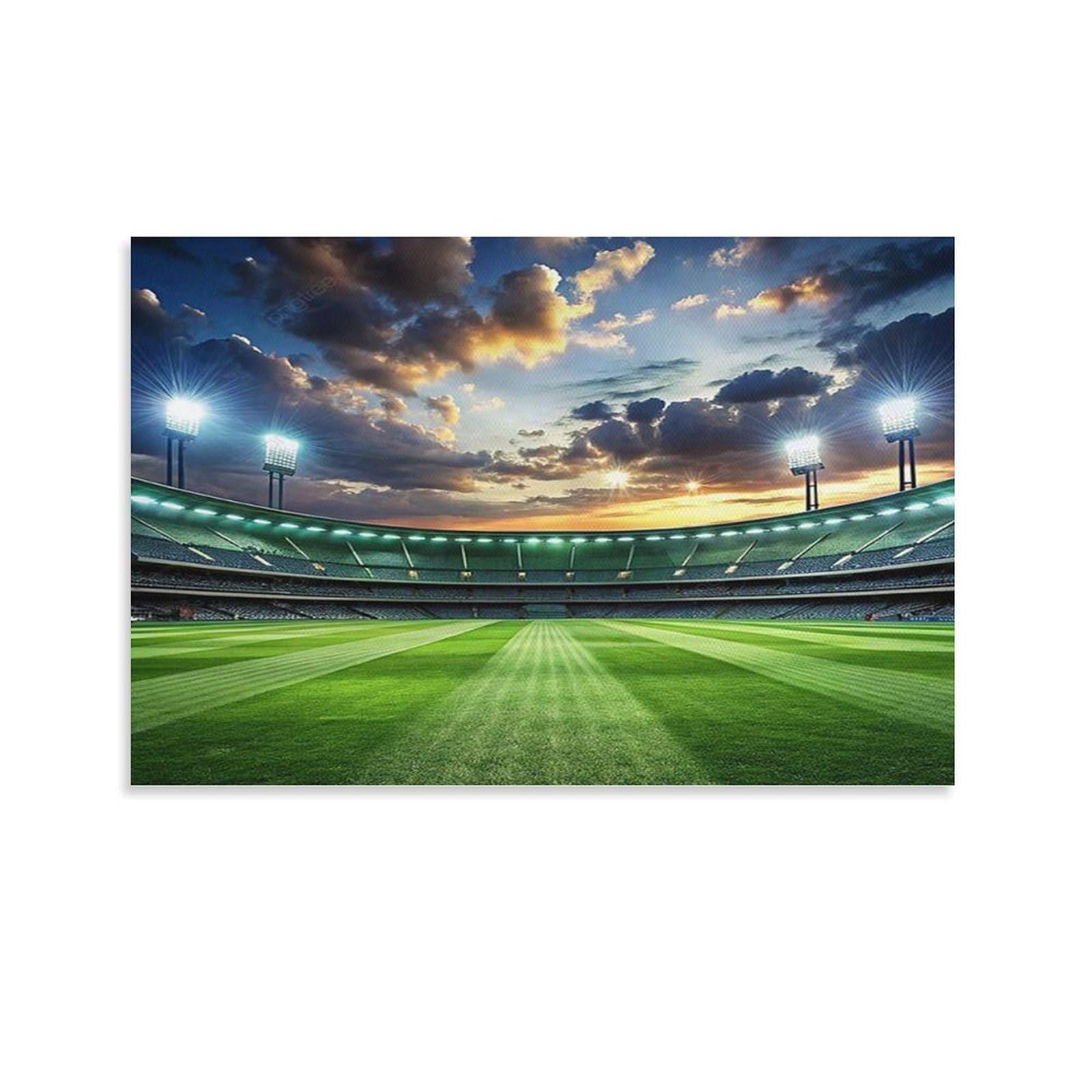CPLVKWRQJ Stadium at Sunset Single Piece Empty Green Stadium Sunset Sky View Framed Canvas Print - Bedroom Statement Piece Easy to Clean Ready to Hang 12x18inch(30x45cm)