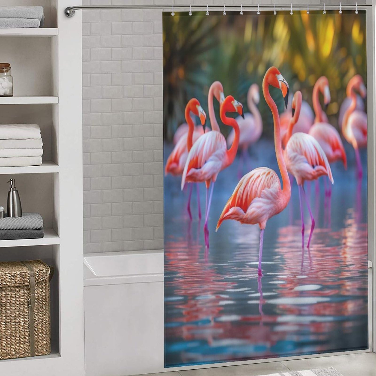 Rideau de douche flamant rose 140x183 cm imperméable avec 12 crochets