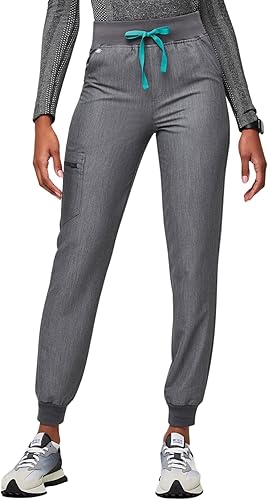 FIGS Zamora - Pantalones médicos de cintura alta para mujer, ajuste delgado, 6 bolsillos, cintura alta para yoga