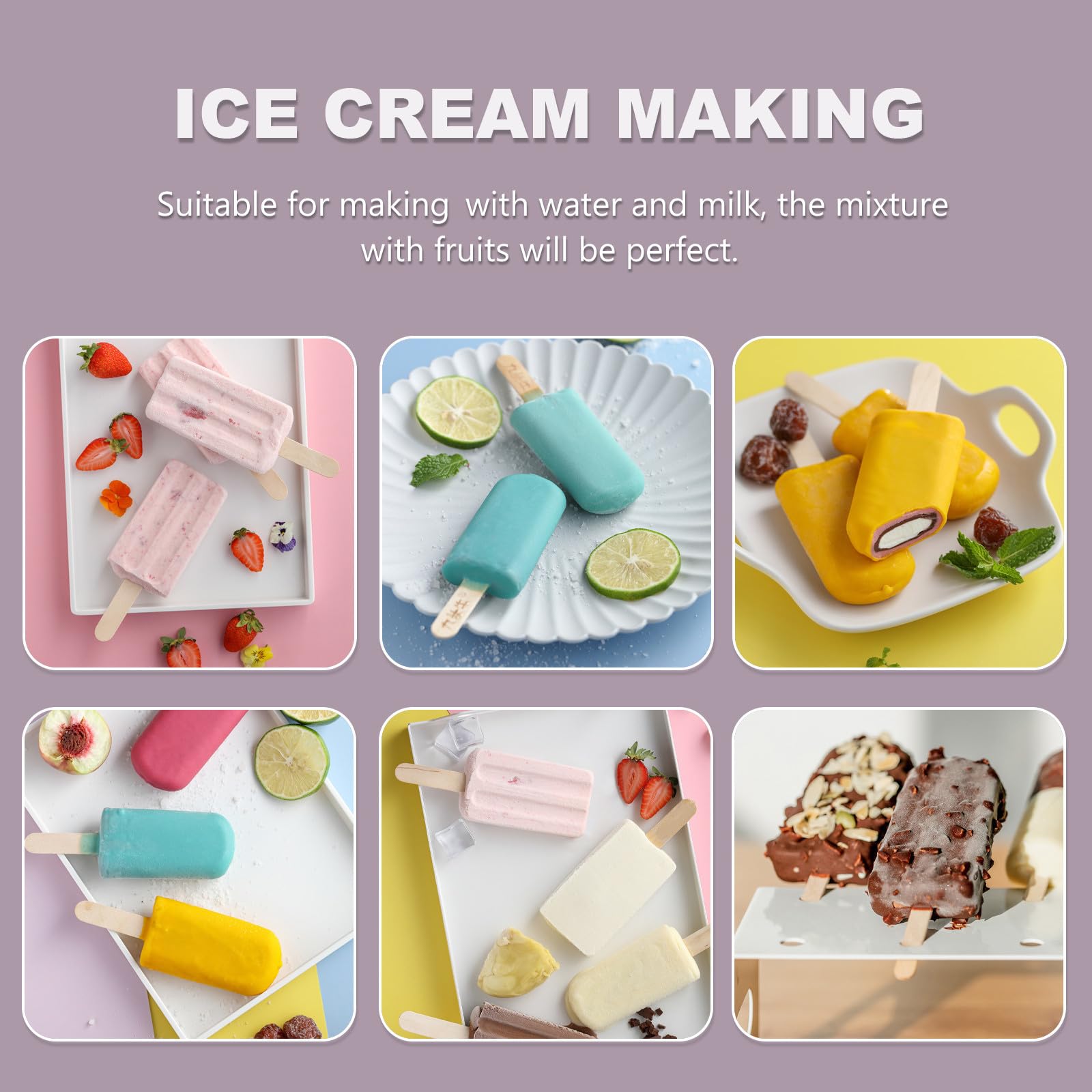 COLLBATH Wiederverwendbare Eiscremeform aus Silikon mit 10 Formen Holzstäbchen und Leichter Entnahme Einfach zu Reinigen für Selbstgemacht Eis Zufällige Farbe