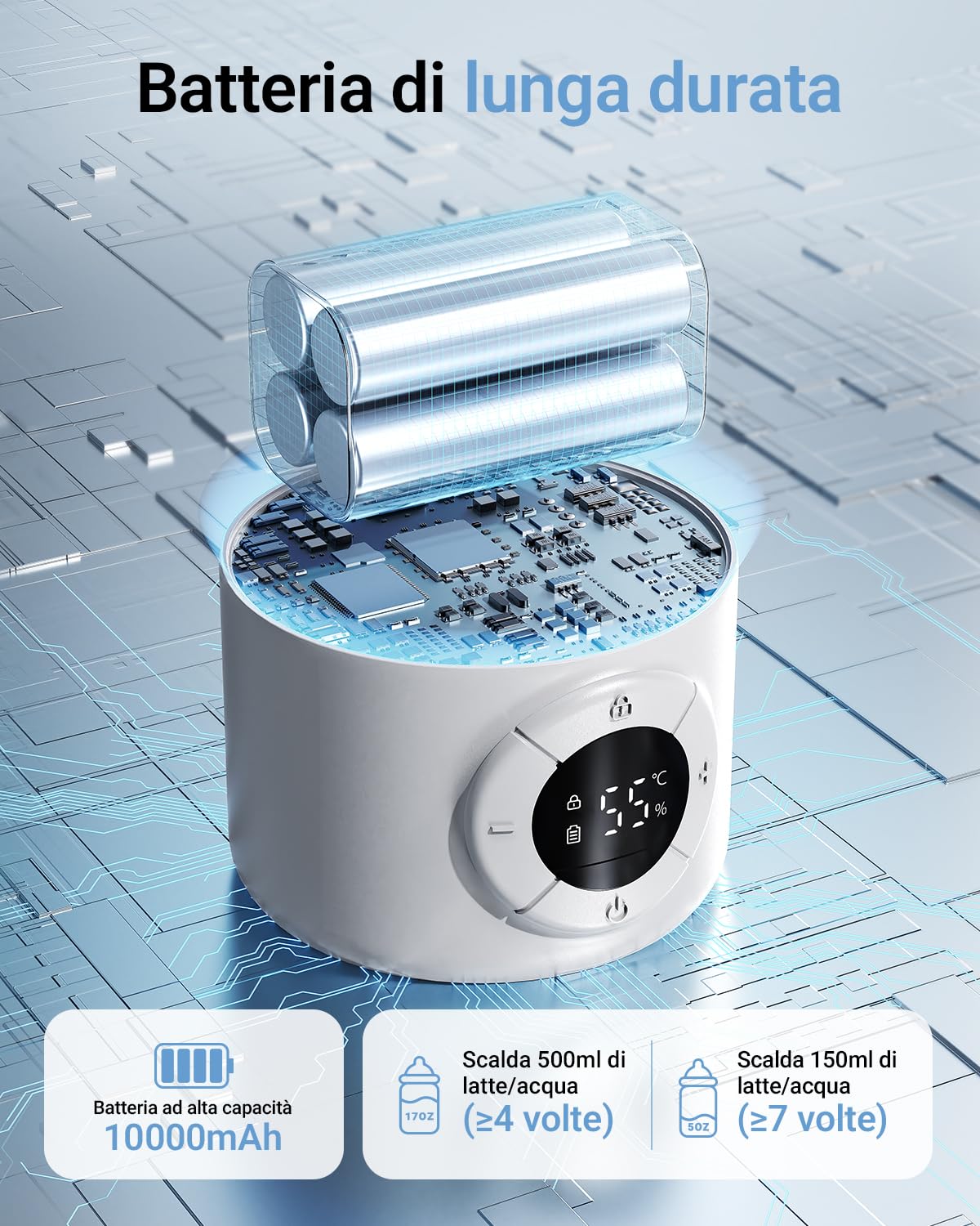 Bear Scaldabiberon portatile, scaldabiberon elettrico a riscaldamento rapido senza BPA, grande capacità di 500 ml per latte materno e acqua, per auto, campeggio e viaggi
