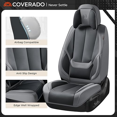 Miniatura 365 de Coverado - Fundas para asientos delanteros de automóvil, 2 piezas - Cojín de piel Nappa, protectores impermeables de ajuste universal para sedanes