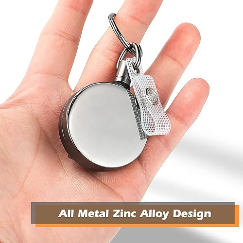 Vista 2 de Paquete de 2 carretes retráctiles resistentes de metal con mosquetón, llavero, clip para cinturón y portatarjetas de identificación verticales, Negro