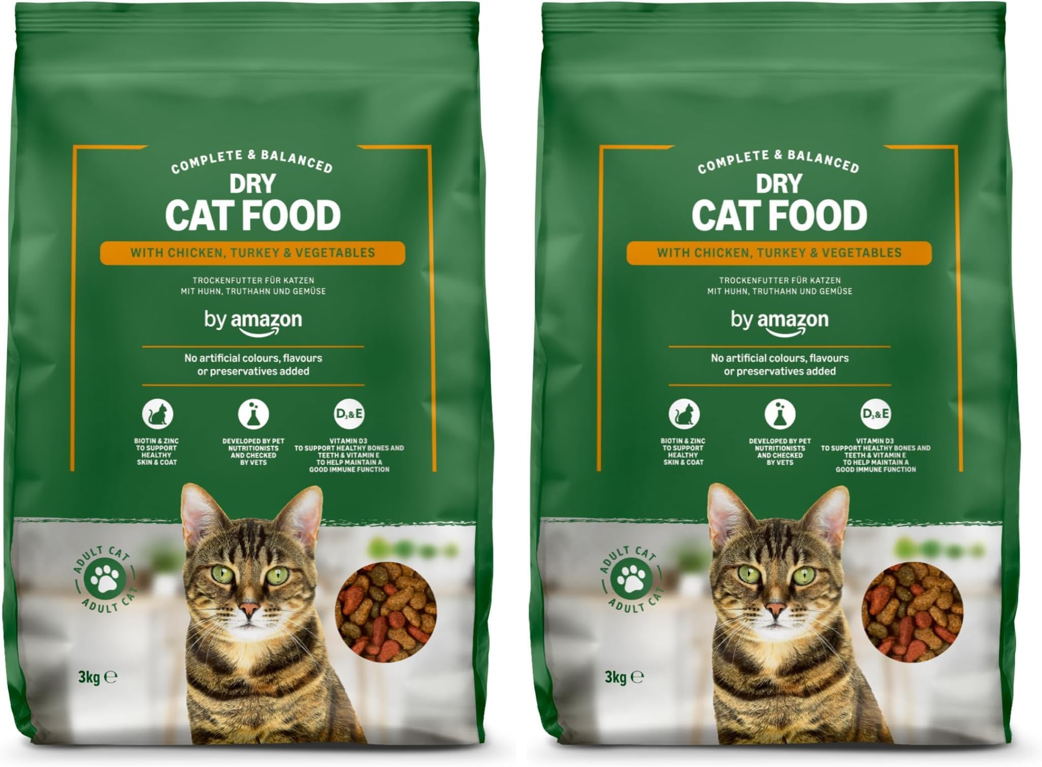 by Amazon - Complete Dry Cat Food with Chicken, Turkey and Vegetables, 2 pack of 3kg