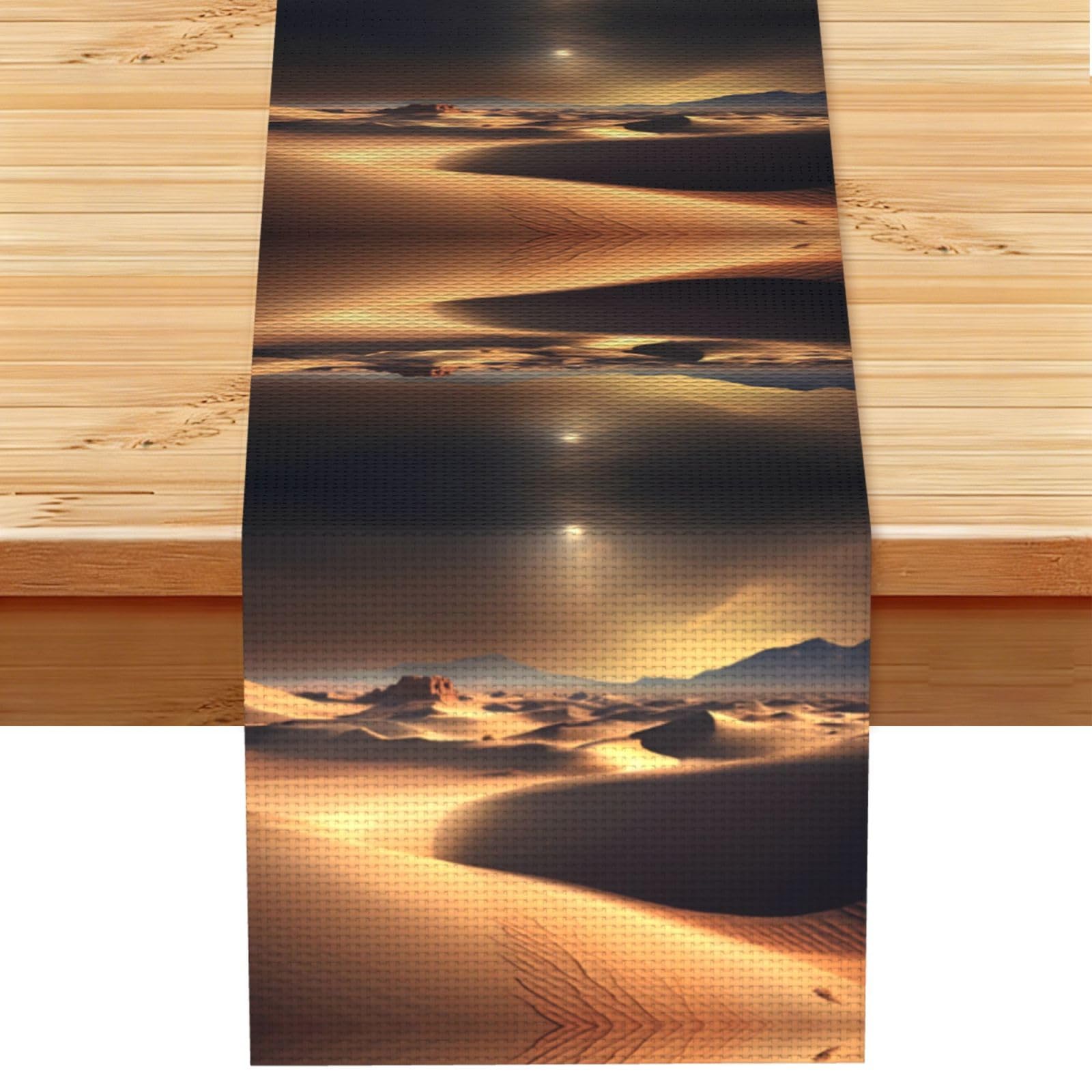 Sahara Desert Linen Look Table Runner 13x72-Wrinkle Resistant Farmhouse Style for Dining Table Decor