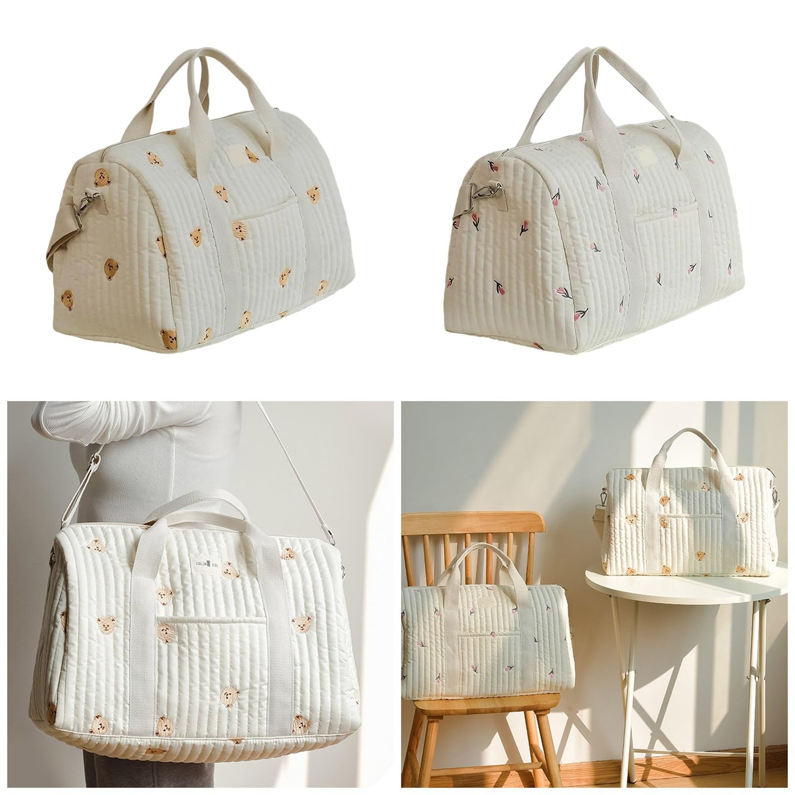 Amplia bolsa de pañales para mamá, bolsa de tela suave con detalles bordados para viajes y uso diario