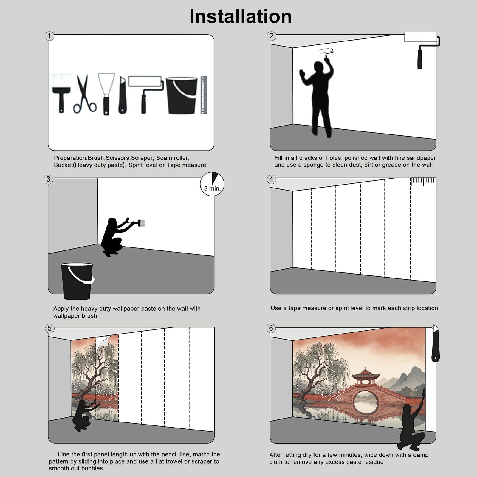 Carta Da Parati Effetto 3D Stile retrò cinese 400x280cm Fotomurali seta, Ponte ad arco, padiglione del salice Decorazione Poster Arte Murale Moderna per Casa Ufficio