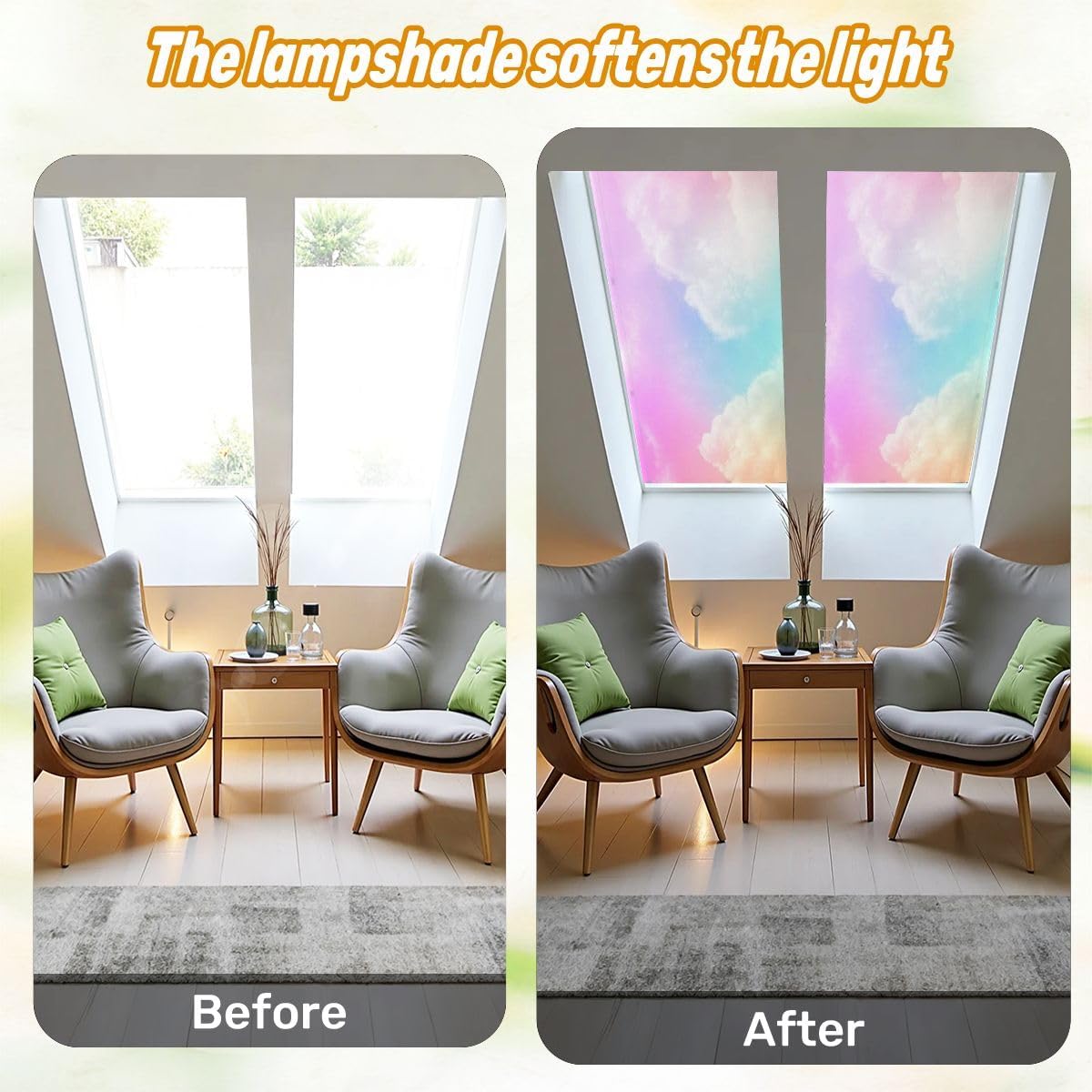 Fluorescent Light Covers for Ceiling Lights rainbow gradient Soft pastel colors subtle blends pink yellow orange Easy to Install Magnetic Light Filter for Classroom Office Hospitals School Home Decor