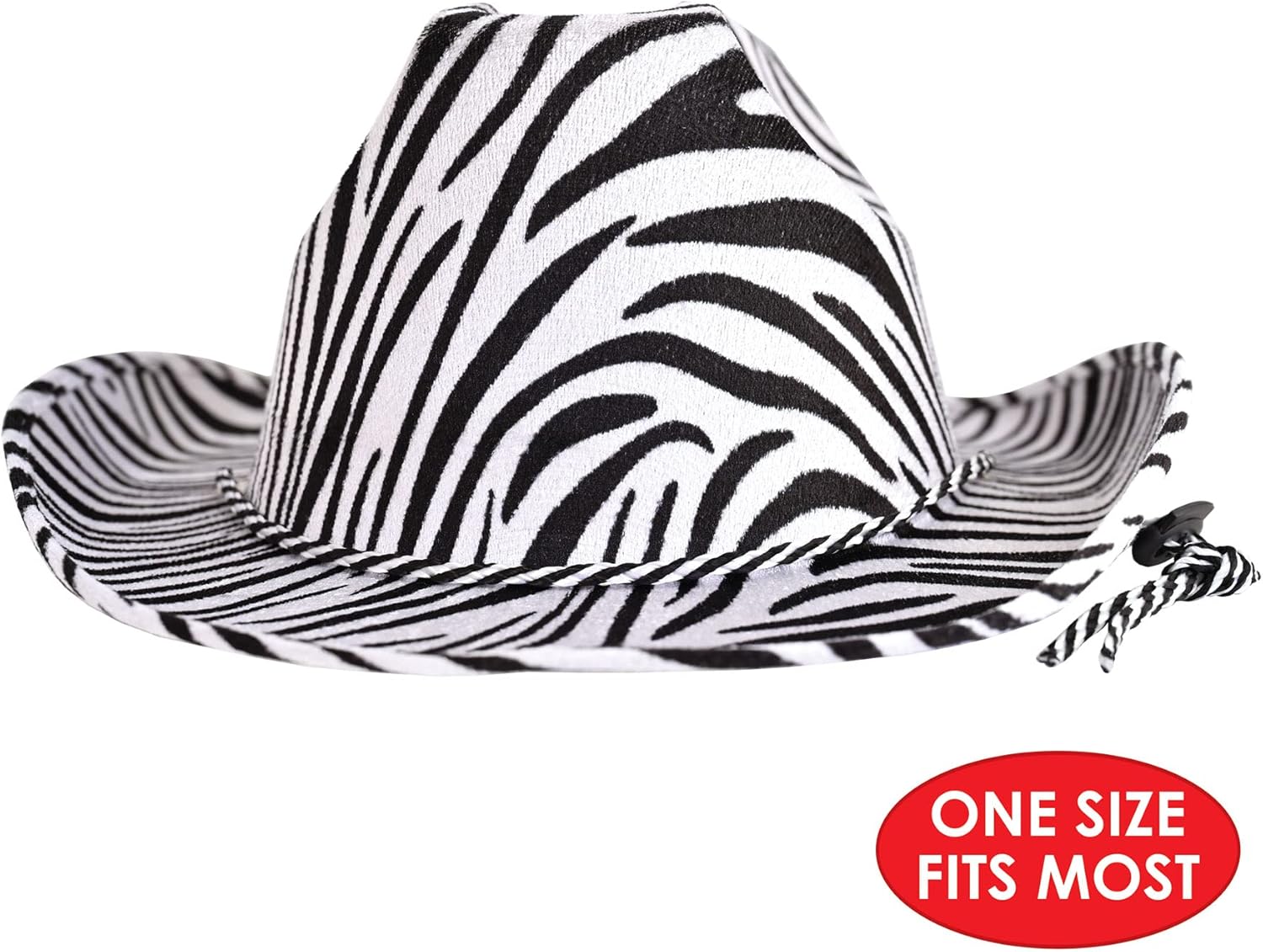 Beistle Animal Print Cowboy Hat Set – Zebra and Cow Print Western Novelty Hats, Fun Party Wear for Rodeo Themes, Barnyard Events, Costume Accessories & Photo Booth Props with Adjustable Chin Straps