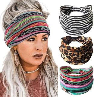 Boho Bandeau Headbands Wide knotted Floral Printed Head Bands Stretchy Fabric Cotton Hair Bands Elastic Turban Thick Head Wrap Fashion Hair Accessories for Women