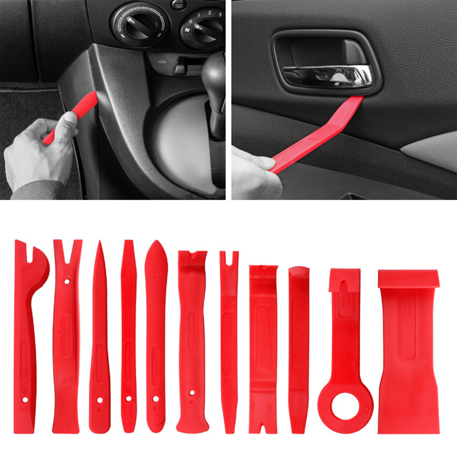 Helweet Kit Smontaggio Pannelli Auto, Strumento di Rimozione Pannelli, Cunei di Plastica Leve Kit, Set di Strumenti per La Rimozione, per Smontare Pannello Interno Auto Radio, 19 Pezzi, Rosso