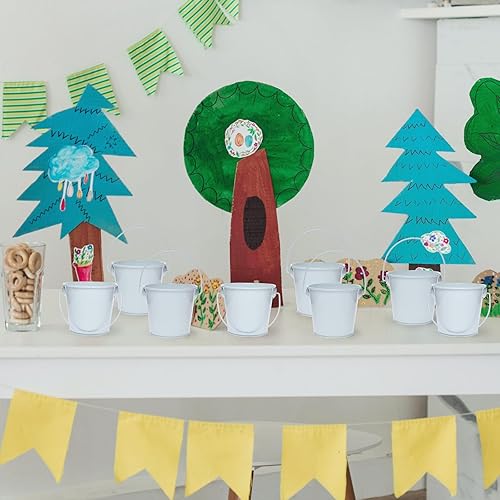 Miniatura 6 de TAKMA Mini cubos de lata galvanizados de 3.1 pulgadas, 12 cubos de metal blanco con asa, ideal para organizar, portalámparos, recuerdos de fiesta,