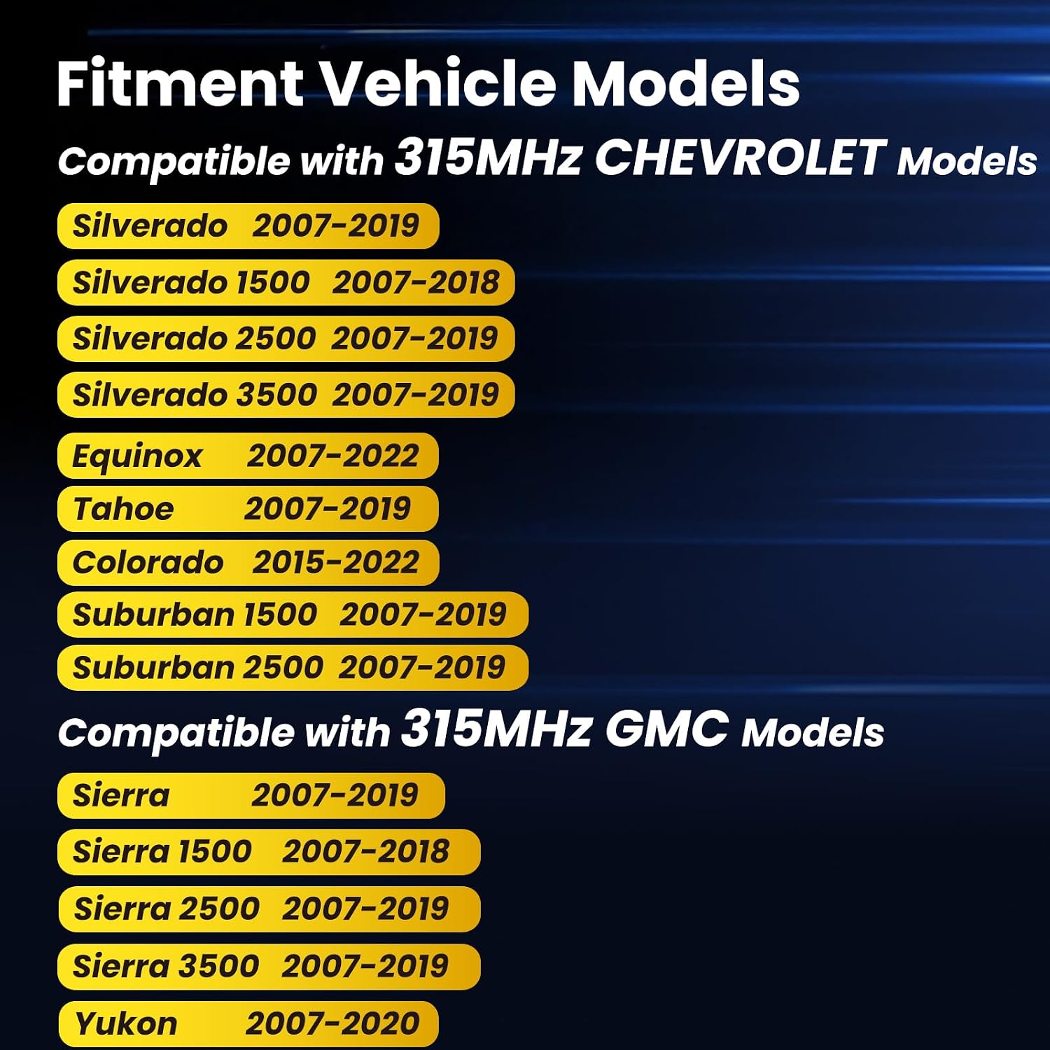 TPMS 315Mhz Pre-Programmed,for Chevrolet Silverado 1500(07-18)|Equinox(07-22)|Tahoe(07-19)|Suburban(07-19)|Colorado(15-22)|GMC Sierra 1500(07-18)|Yukon(07-20) OE#13598771(4PCS)