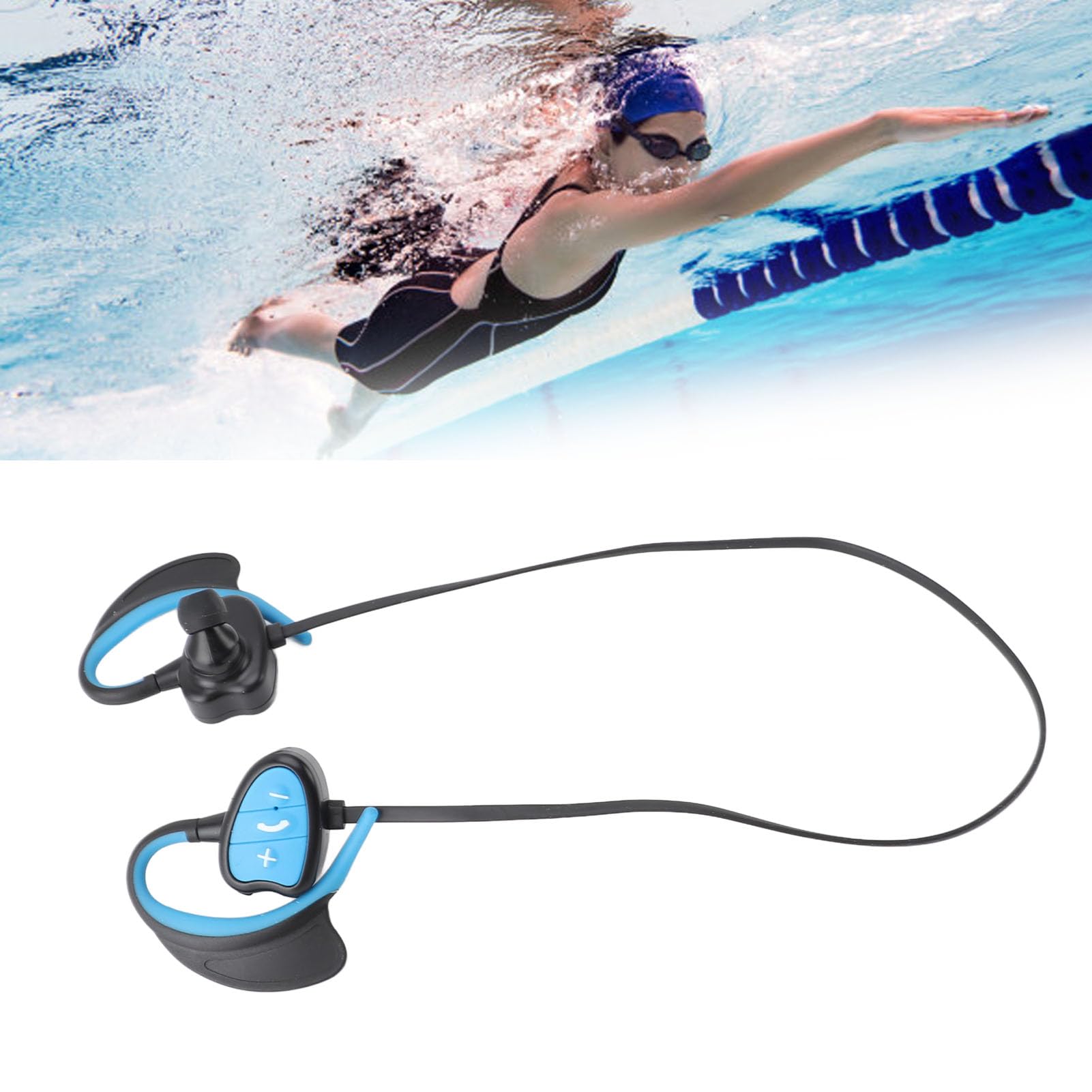 Casque de Natation, écouteurs sans Fil à Conduction Osseuse étanche IPX8, Lecteur MP3 32 Go en Silicone pour la Course et le Sport, Unisexe (BLUE)