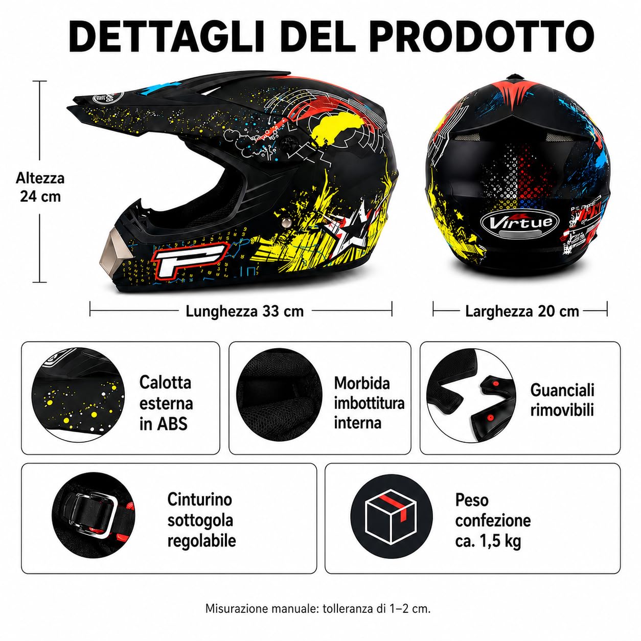 Casco Moto Cross Adulto Multicolore, Set 4 in 1 per Off-Road e MTB