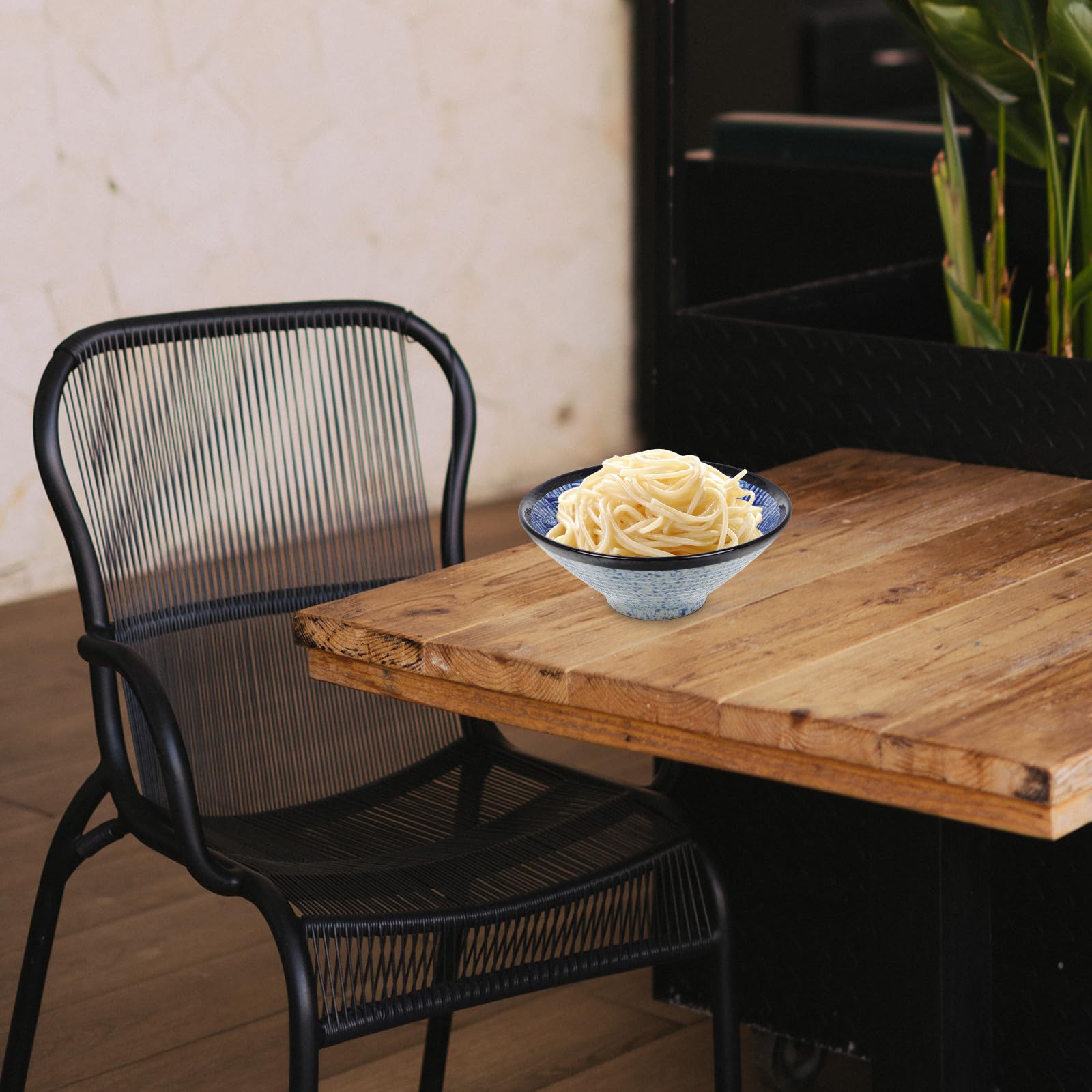 DECHOUS Cuenco Grande Previene Derrames Diseño de Ondas Marinas de Cerámica Estilo Japonés Vintage Gran Capacidad Adecuado para Sopa Ramen y Uso Hogar
