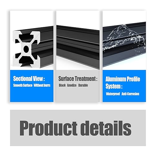 Miniatura 6 de 4 unids 2020 V tipo perfil de aluminio 19.685 in marco de extrusión negro anodizado riel lineal europeo para impresora 3D