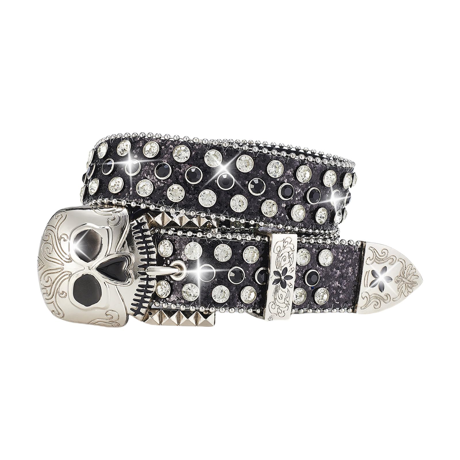 Glittering Skull Buckle Belt For Women Men Punk Crystal Studded Belt For Jeans Pants 2000s Teenagers Daily Wear Waistband Rhinestones