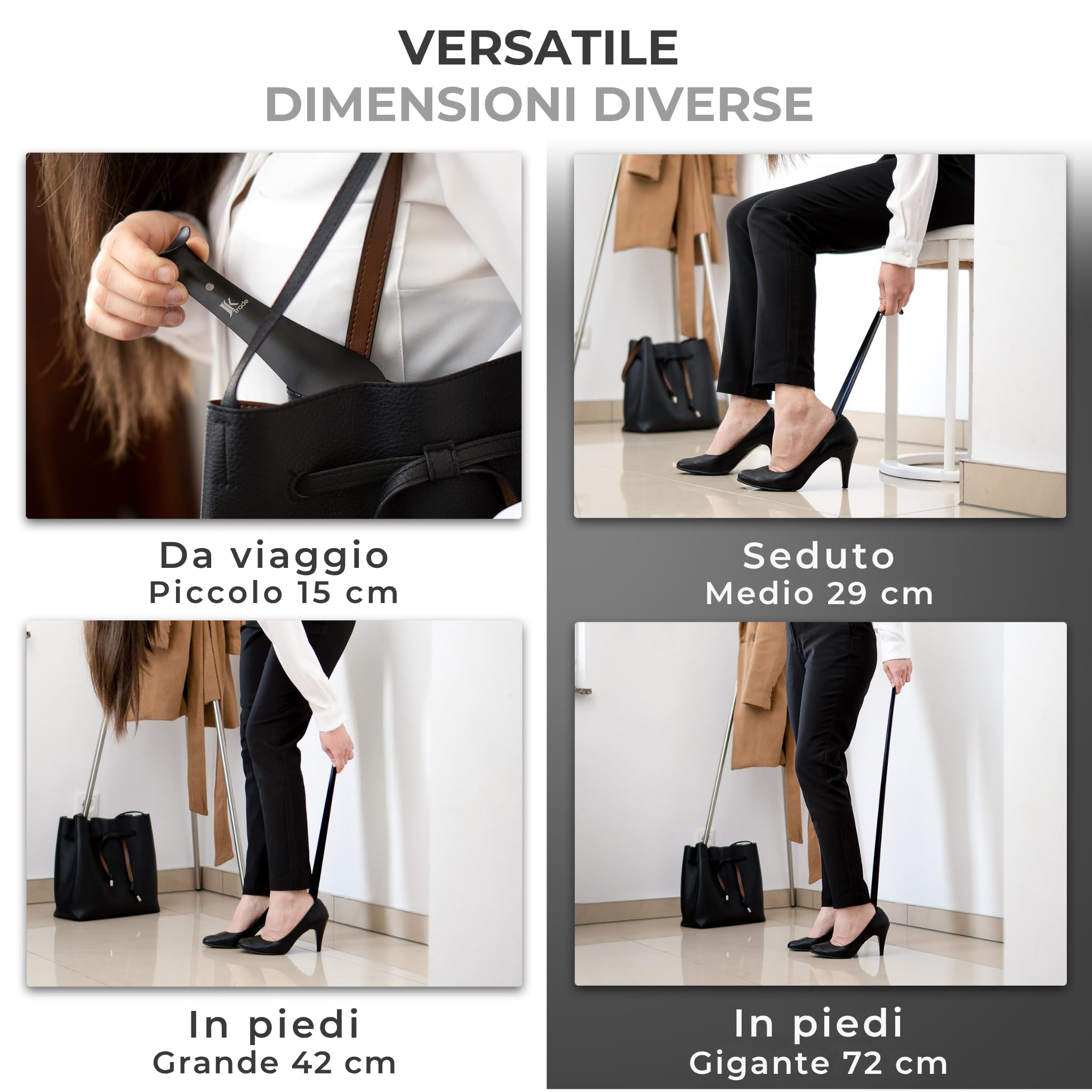 Set di 3 calzari in acciaio inossidabile STABILI | 15, 29 & 42cm | Calzascarpe in acciaio inossidabile corto, medio e lungo | Veloce e facile sulla schiena | Lunghezza e larghezza ottimizzate