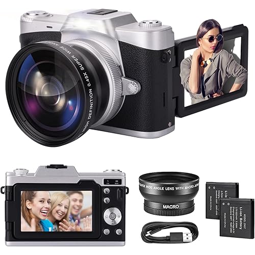 Digital Camera with 3'' Flip Screen 16X Digital Zoom Compact Point and Shoot Camera for Kids, Beginners, 4K Vlogging Camera with 2 Batteries