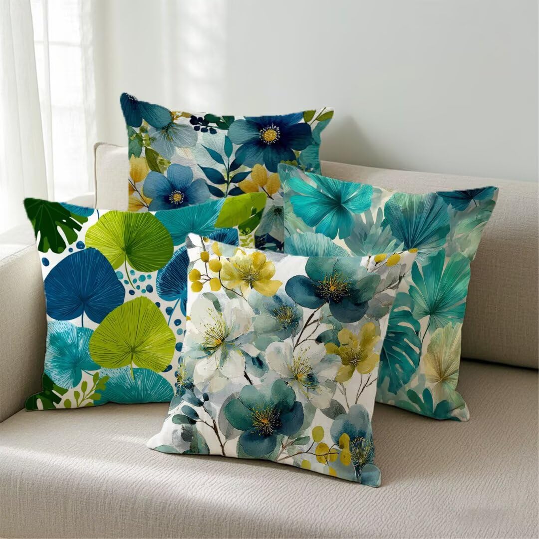 Fundas Cojines 80x80 cm Exterior Cojines Verde Fundas de Almohada Juego de 4,Cuadrados Funda Cojin Acuarela Almohadas con Cremallera,Sofa Cama Decorativos para Hogar,Jardín,Salón y Dormitorio Ym363